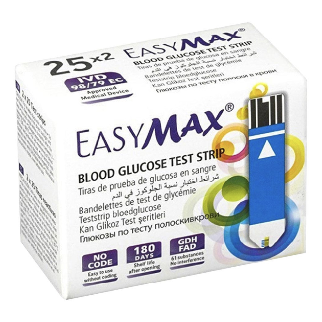 Easy Max, Blood Glucose Test Strip, Accurate blood sugar testing strips for diabetes management, 25 strips