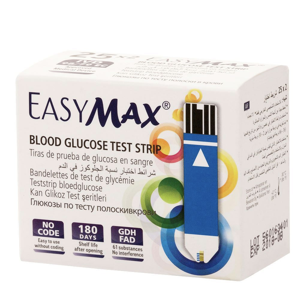 Easy Max, Blood Glucose Test Strip, Accurate blood sugar testing strips for diabetes management, 25 strips