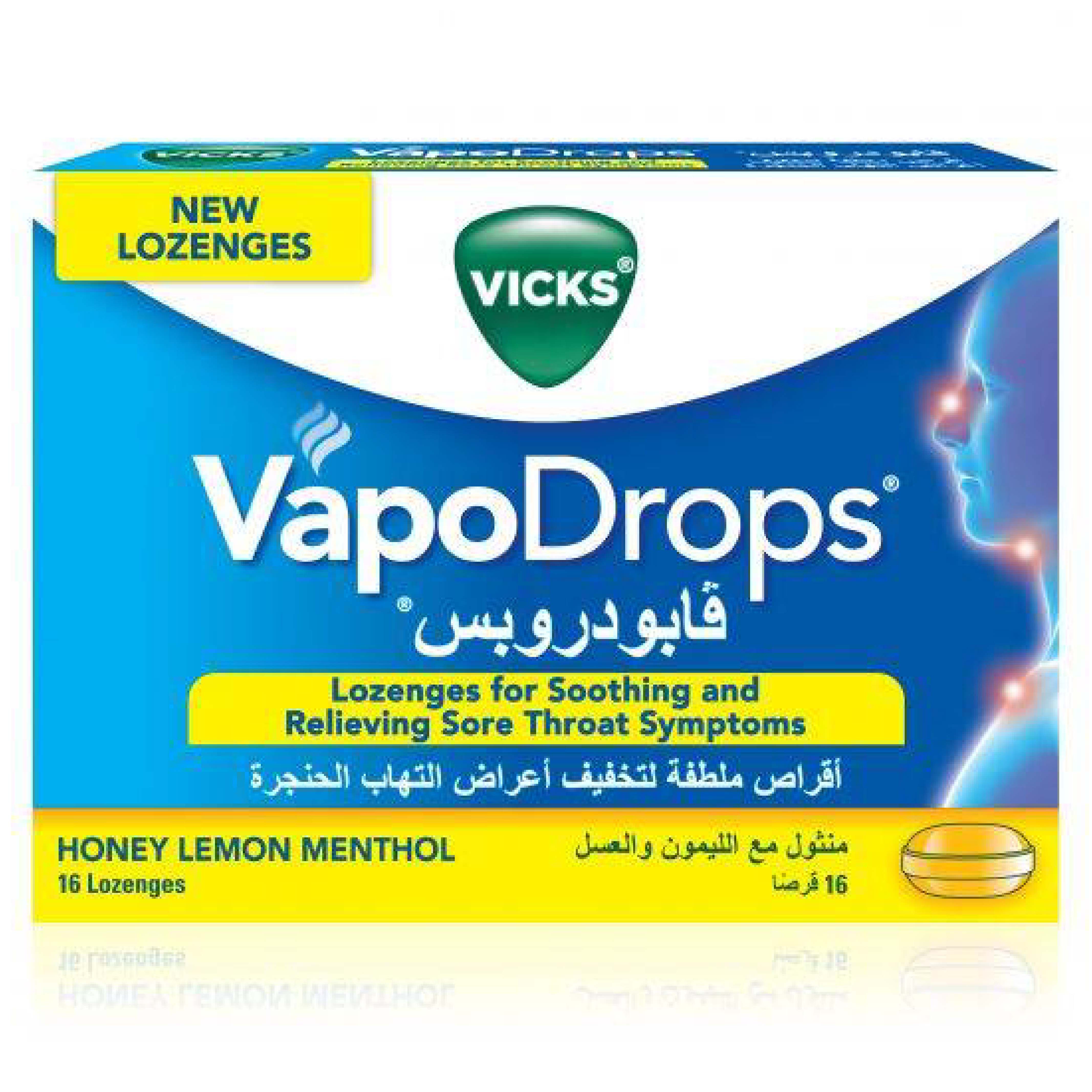 Vicks, Vapodrops Honey Lemon, Soothing throat drops with honey and lemon flavor, 36 lozenges