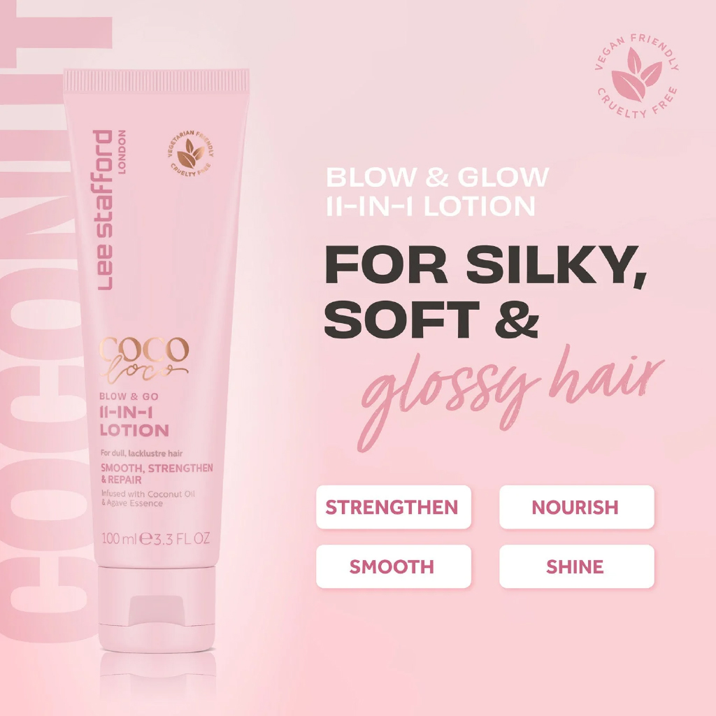 Lee Stafford, Coco Loco Blow & Go Genius Lotion, Heat protectant and styling lotion, 100ml