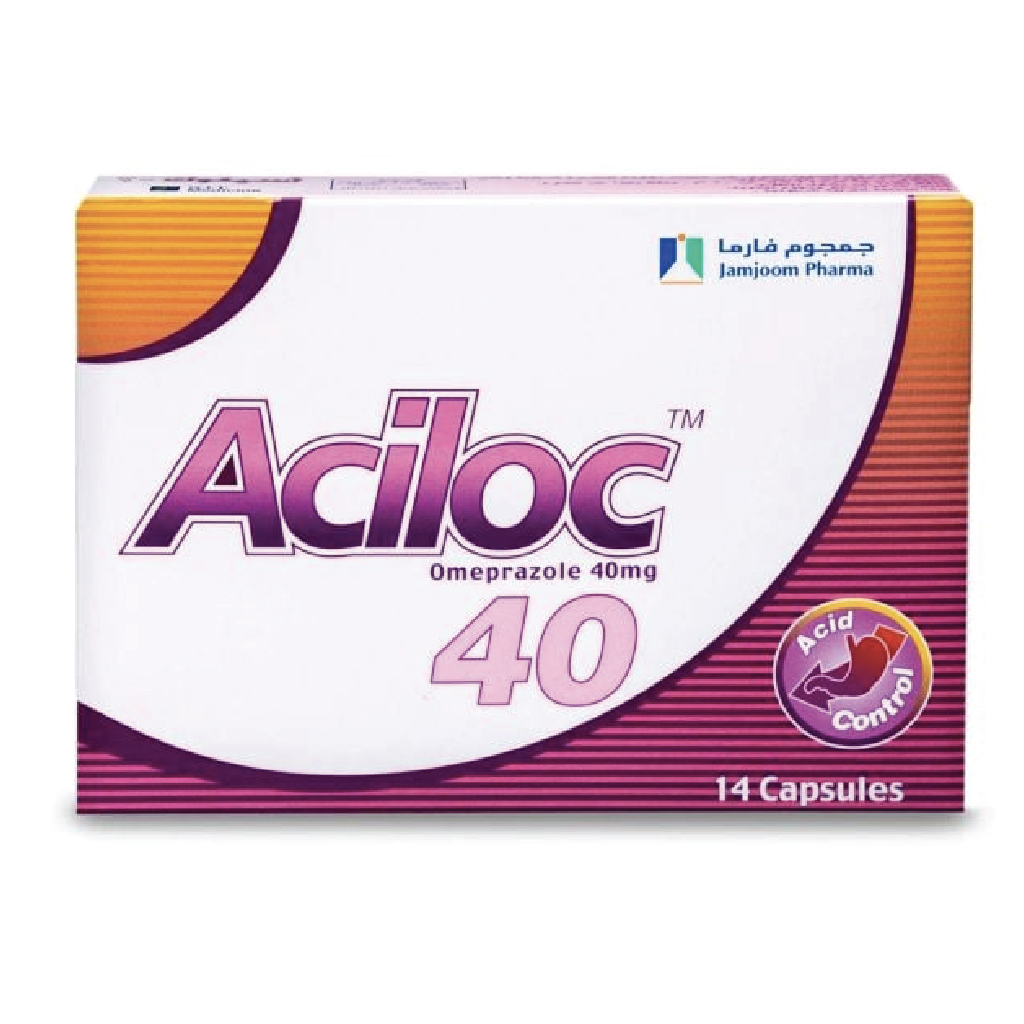 Aciloc, Omeprazole Capsules 40mg, Effective acid reflux and heartburn treatment, 14 capsules