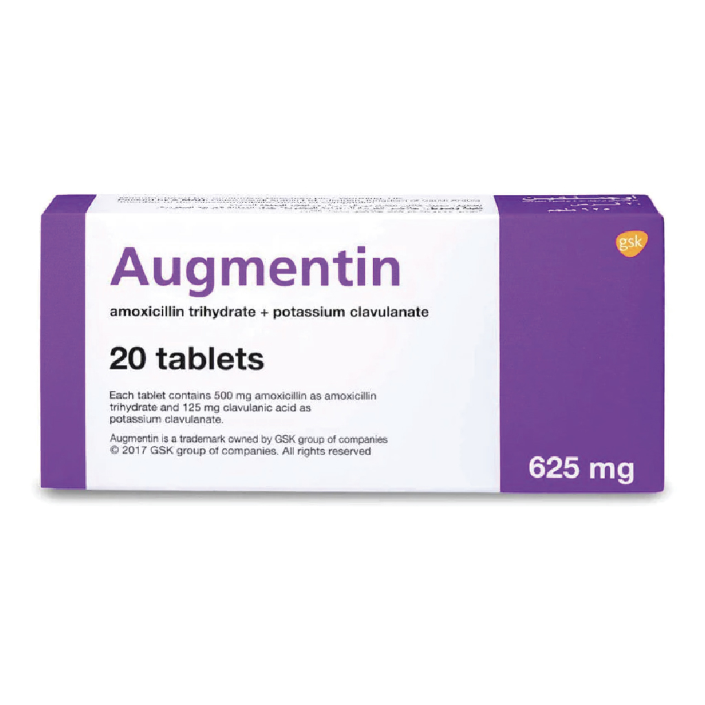 Augmentin, 625mg Tablets, Antibiotic for bacterial infections, 20 tablets