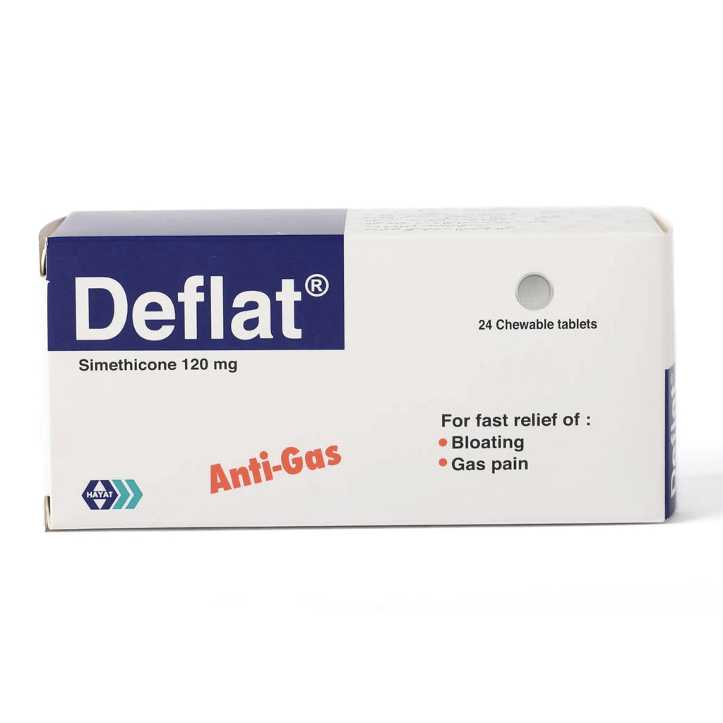 Deflat, Simethicone chewable tablets, Relieves gas and bloating discomfort, 120 mg