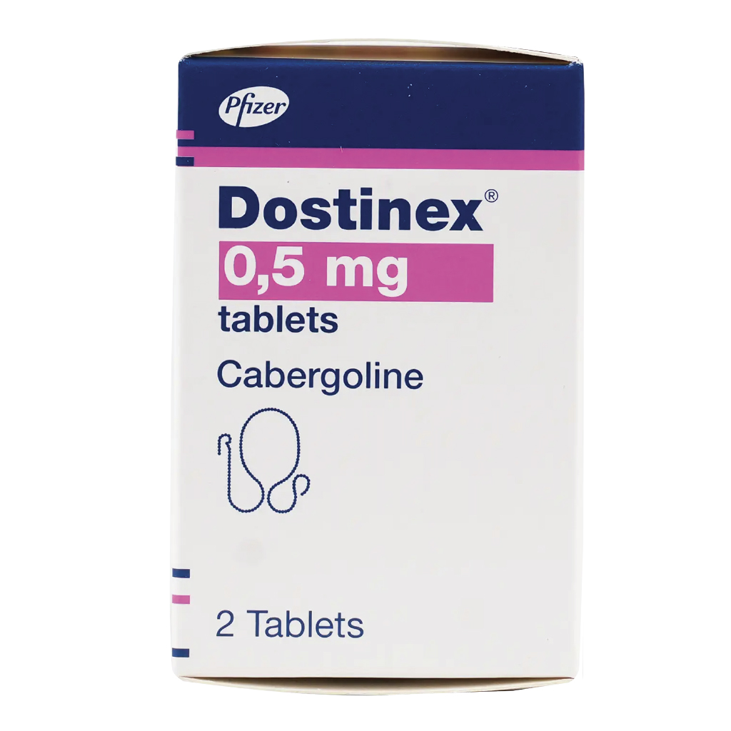 Dostinex, Cabergoline 0.5mg Tablets, Medication for hormonal imbalance treatment, 2 tablets