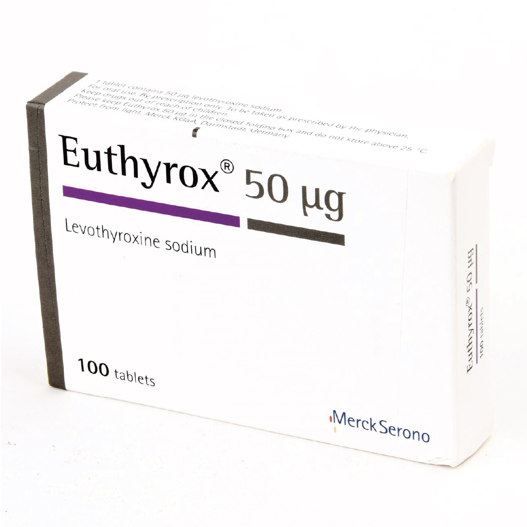Euthyrox, 50 mcg Tablets, Thyroid hormone replacement therapy tablets, 100 tablets