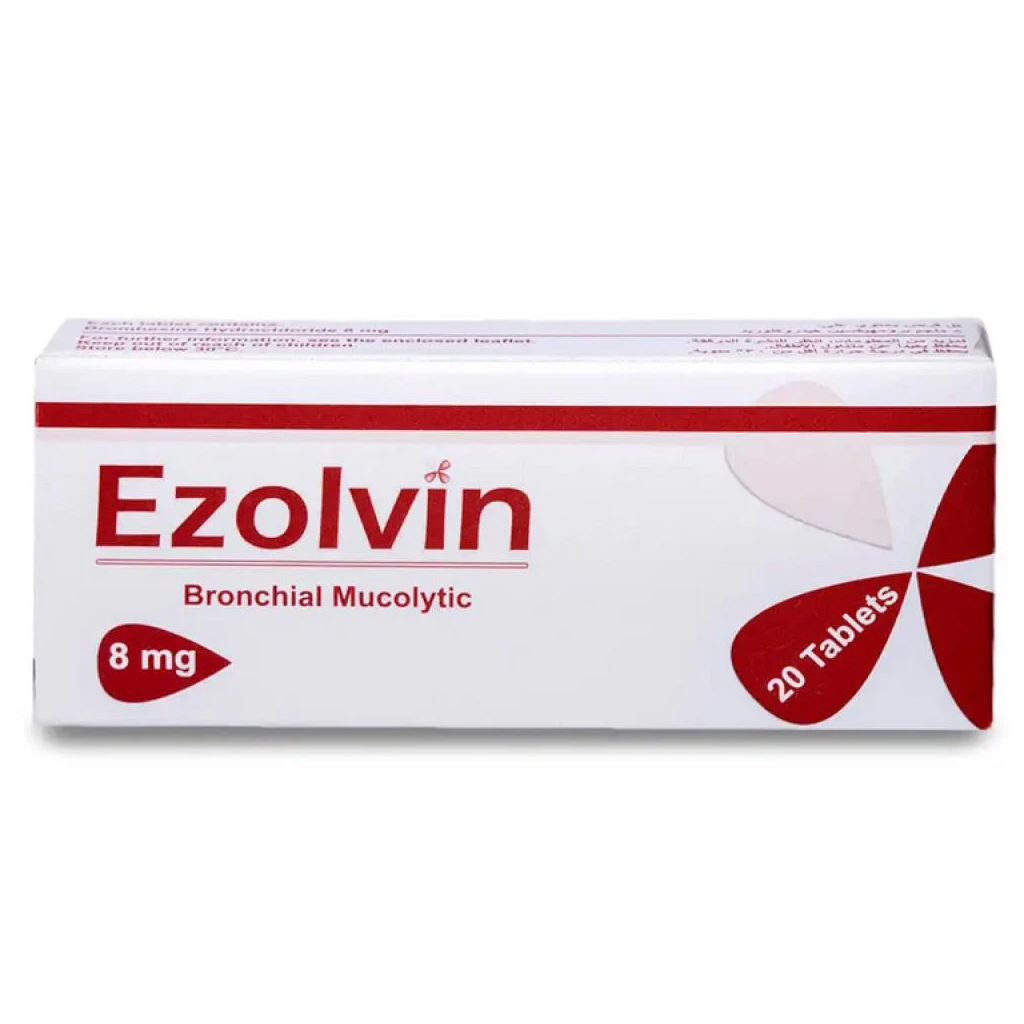 Ezolvin, 8mg Tablets, Expectorant for cough relief, 20 tablets