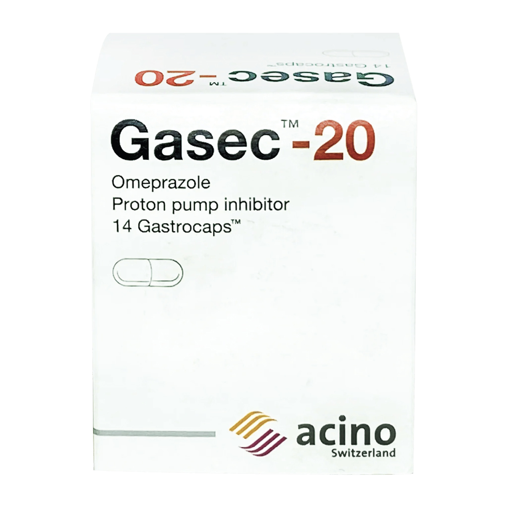Gasec, Omeprazole 20mg Capsules, Treatment for acid reflux and heartburn, 14 capsules