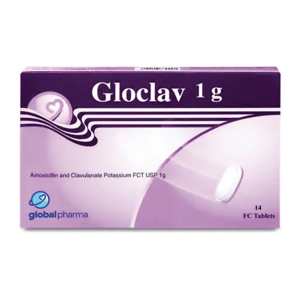 Gloclav, 1g Tablets, Broad spectrum antibiotic for bacterial infections, 14 tablets