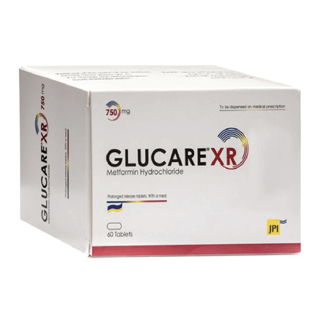 Glucare, XR 750 mg tablets, Extended release tablets for blood sugar control, 60 tablets