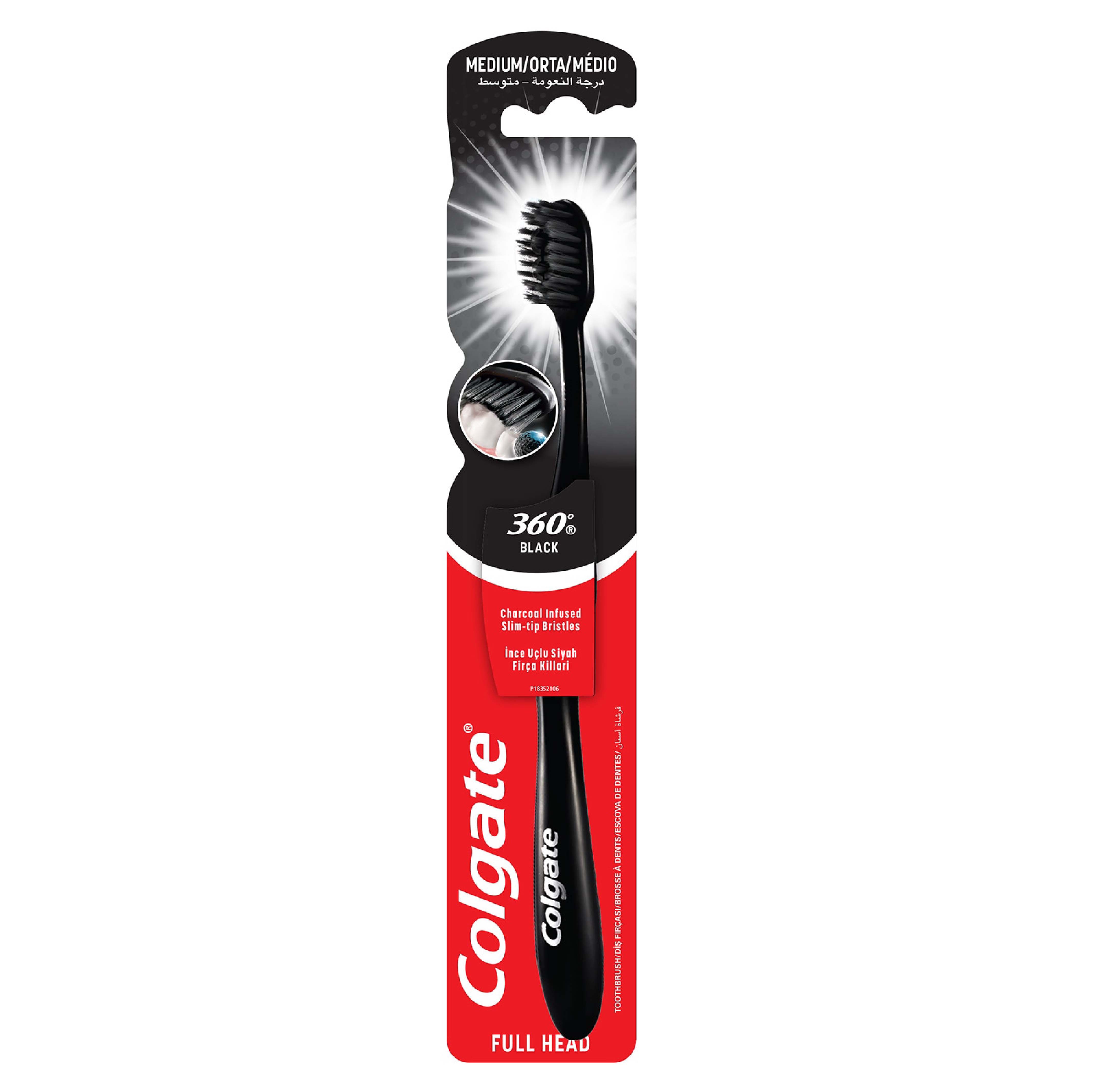 Colgate 360 Charcoal Black Medium Toothbrush, Multi Color - 1Pk