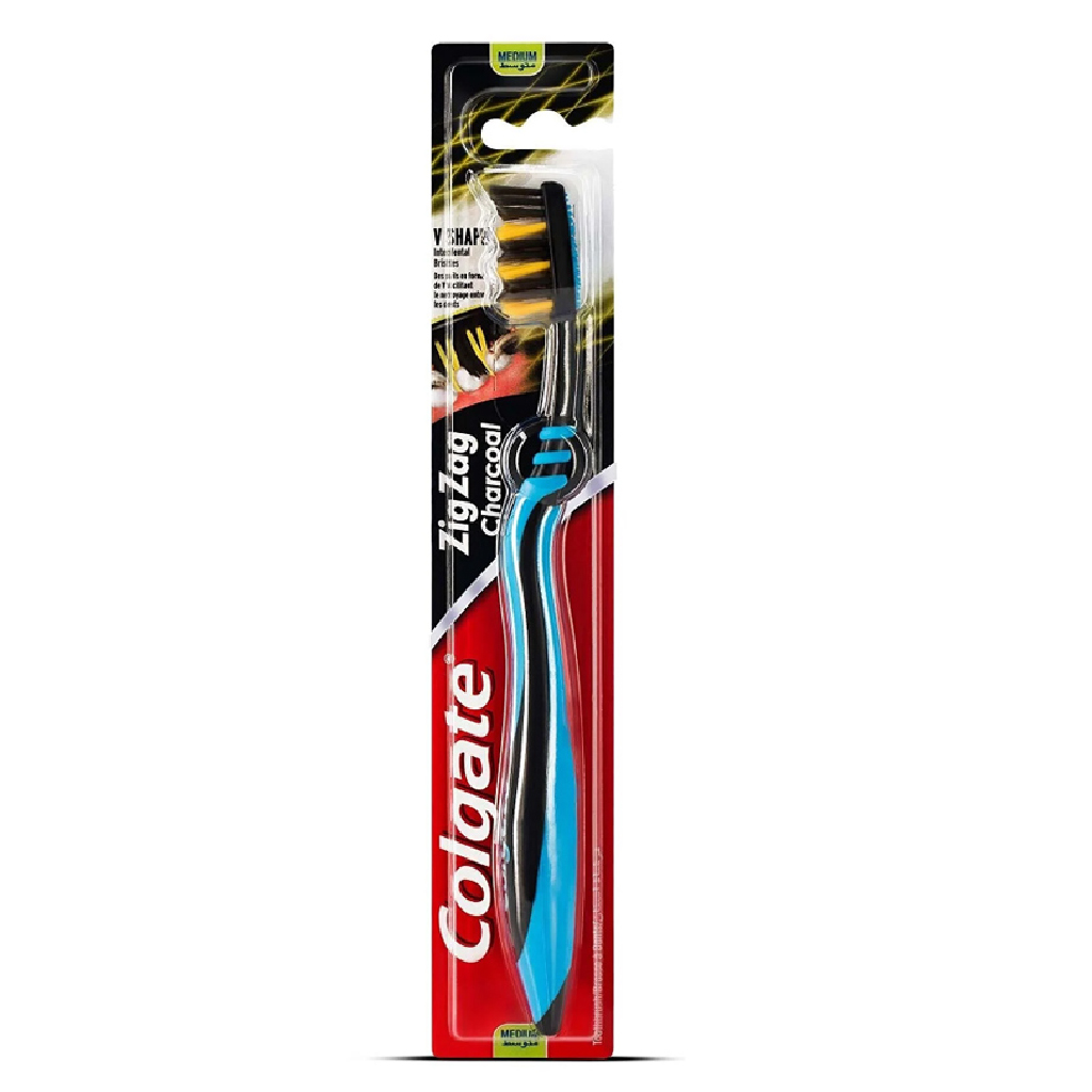 Colgate, Zigzag Charcoal Medium Toothbrush, Medium bristle toothbrush with charcoal-infused bristles, 1 piece