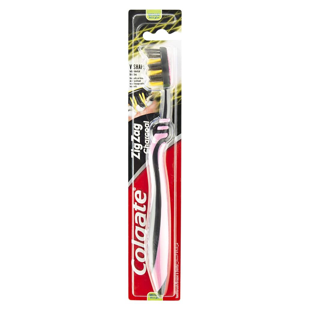 Colgate, Zigzag Charcoal Medium Toothbrush, Medium bristle toothbrush with charcoal-infused bristles, 1 piece
