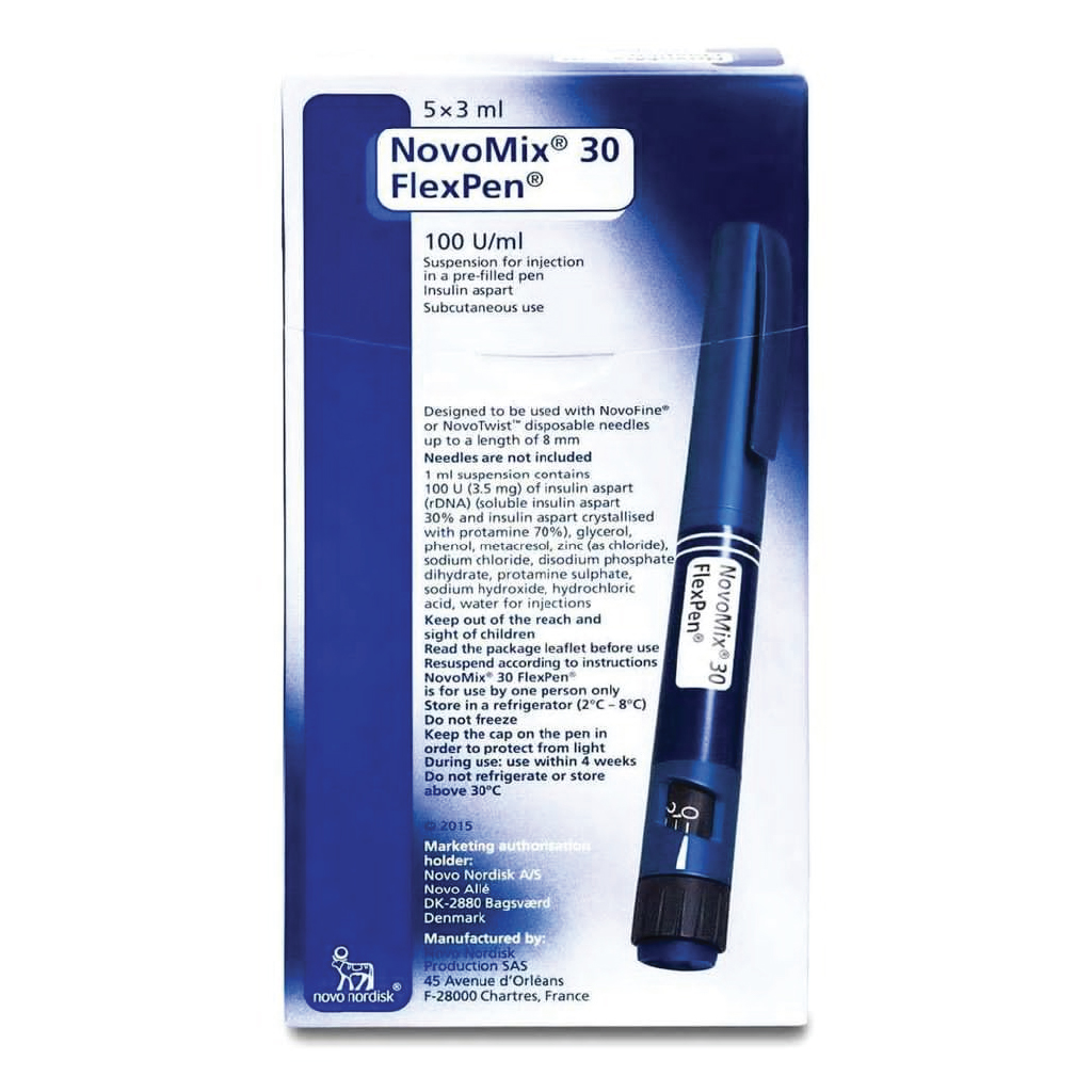 Novomix, 30 Flexpen 100 IU/ml insulin, Mixed insulin for blood sugar management, 3 ml