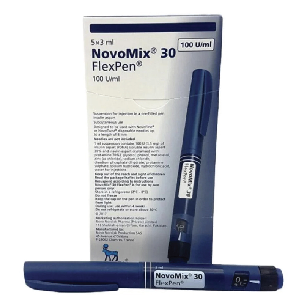 Novomix, 30 Flexpen 100 IU/ml insulin, Mixed insulin for blood sugar management, 3 ml