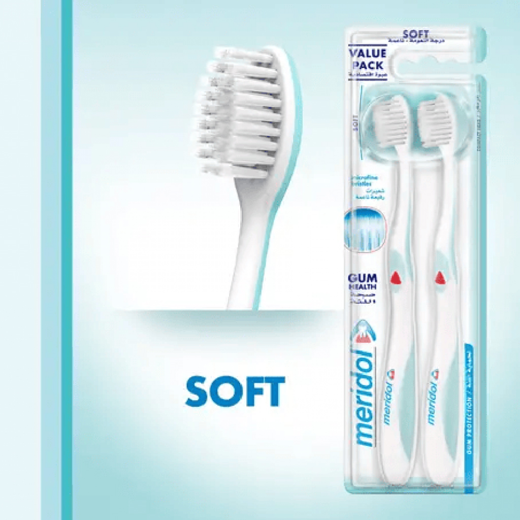 Meridol, Toothbrush Soft, Soft bristle toothbrush for gentle cleaning, 2 pack