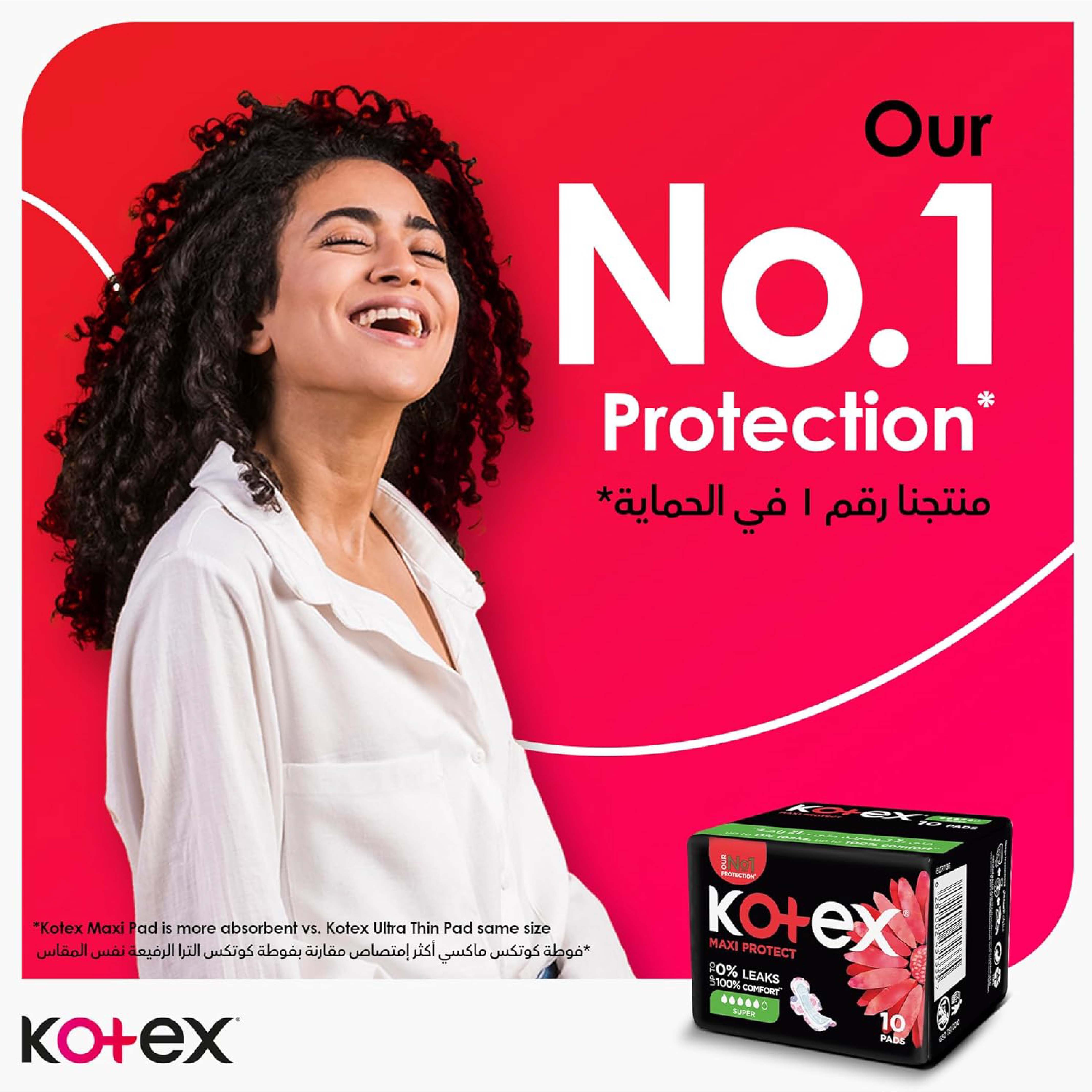 Kotex, Maxi Super Sanitary Pads, High absorbency sanitary pads for heavy flow, Standard size