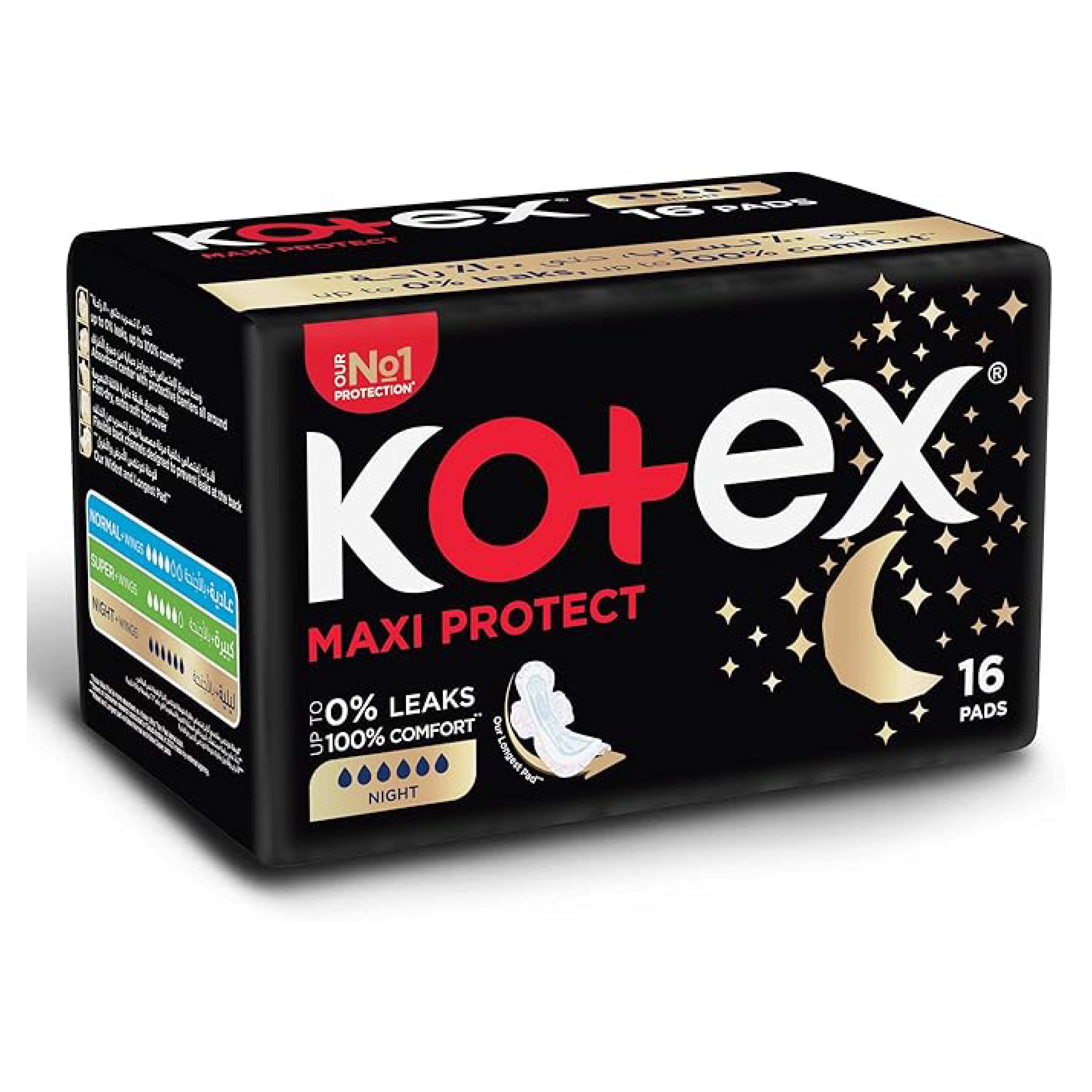 Kotex, Ultra Thin Overnight Sanitary Pads With Wings, Thin overnight pads with wings for heavy flow protection, 16 pads