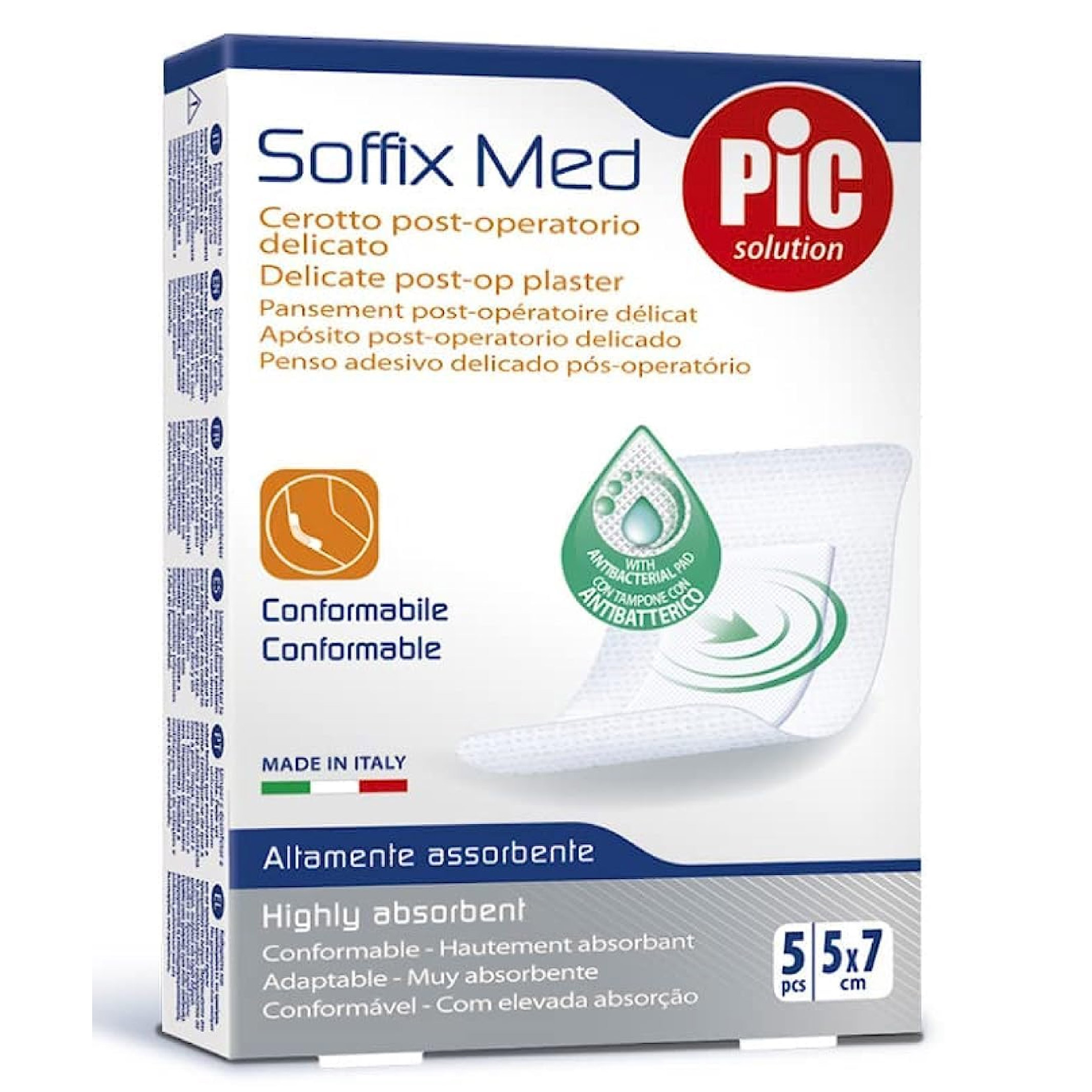 Pic, Soffix Med Post-Op Plaster, Sterile breathable dressing for wound protection, 5 cm × 7 cm, pack of 5