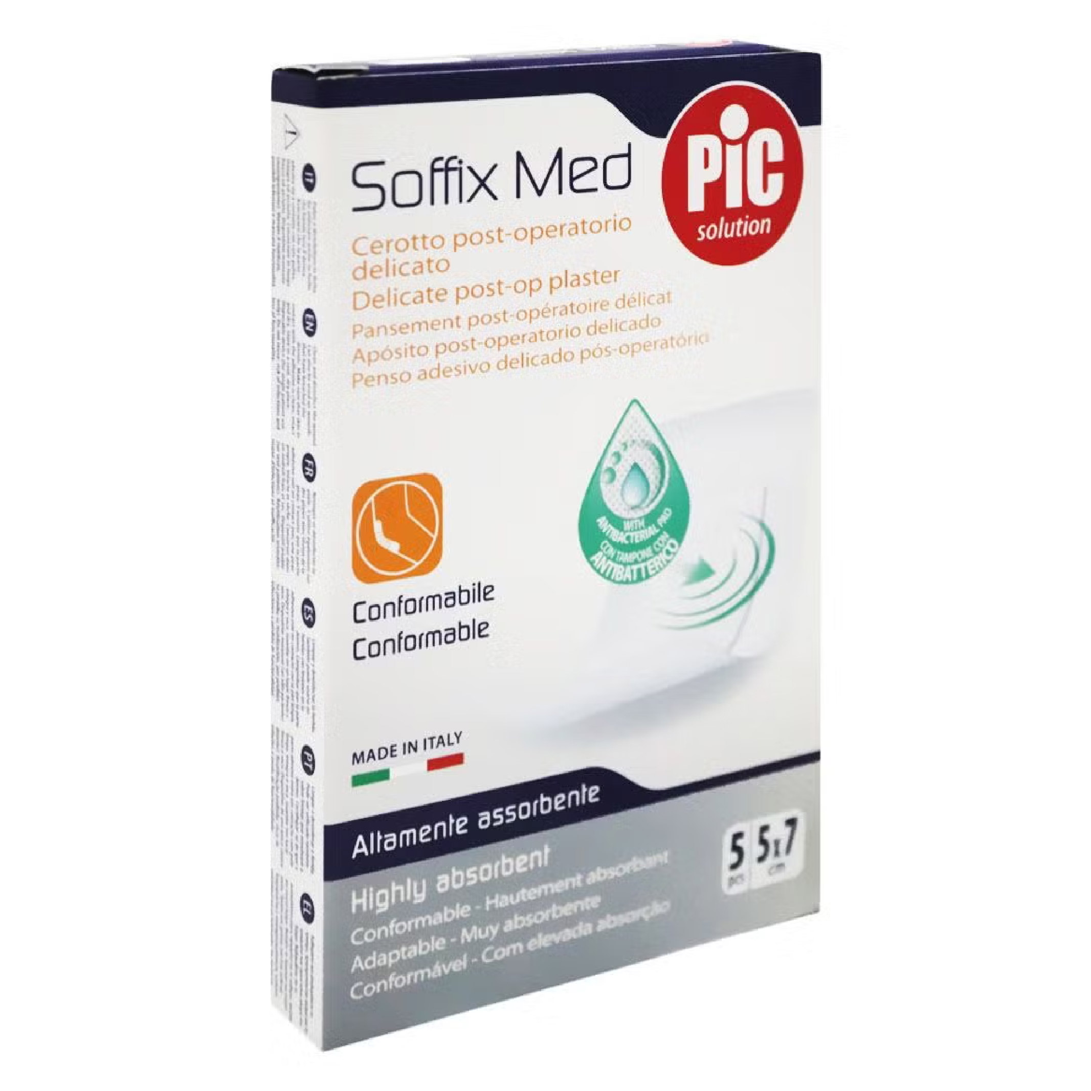 Pic, Soffix Med Post-Op Plaster, Sterile breathable dressing for wound protection, 5 cm × 7 cm, pack of 5