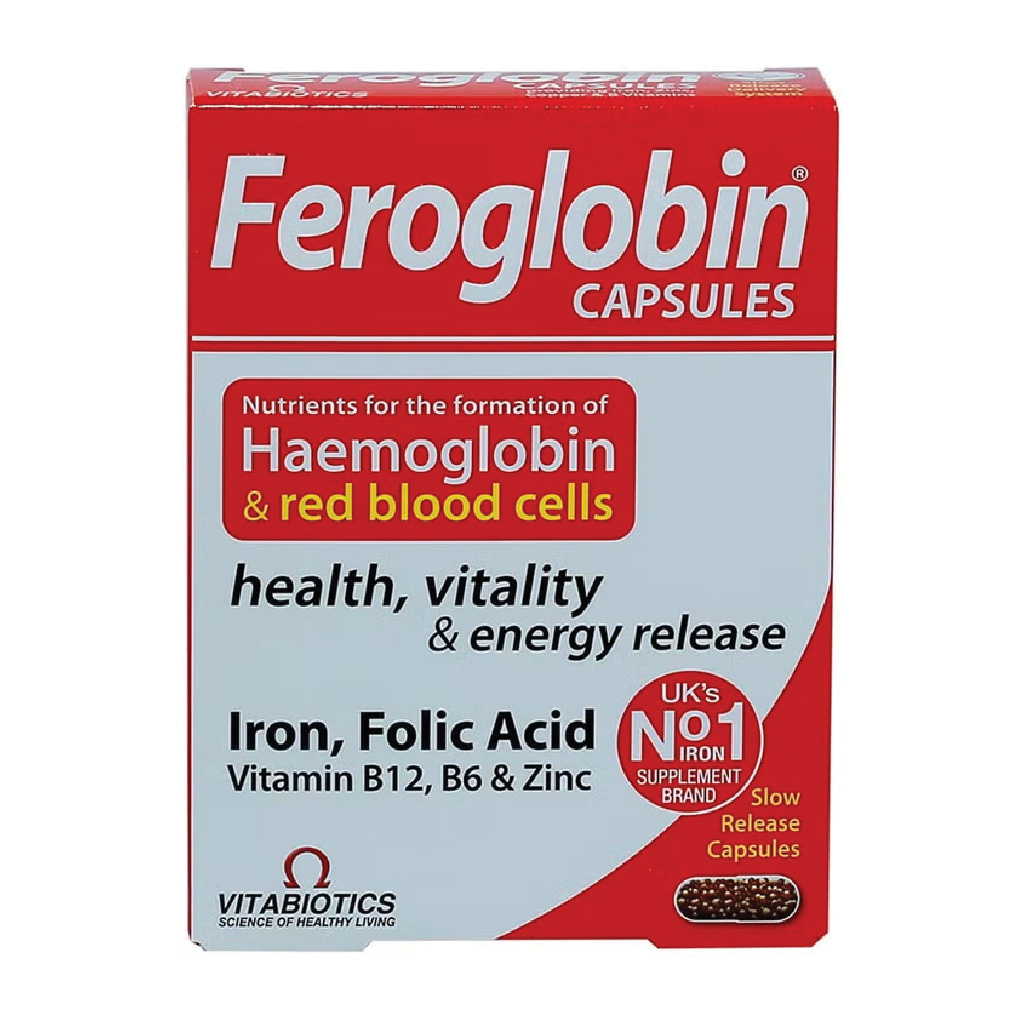 Vitabiotics, Feroglobin Gentle Iron Supplement Capsules, Iron supplement for anemia support, 30 capsules