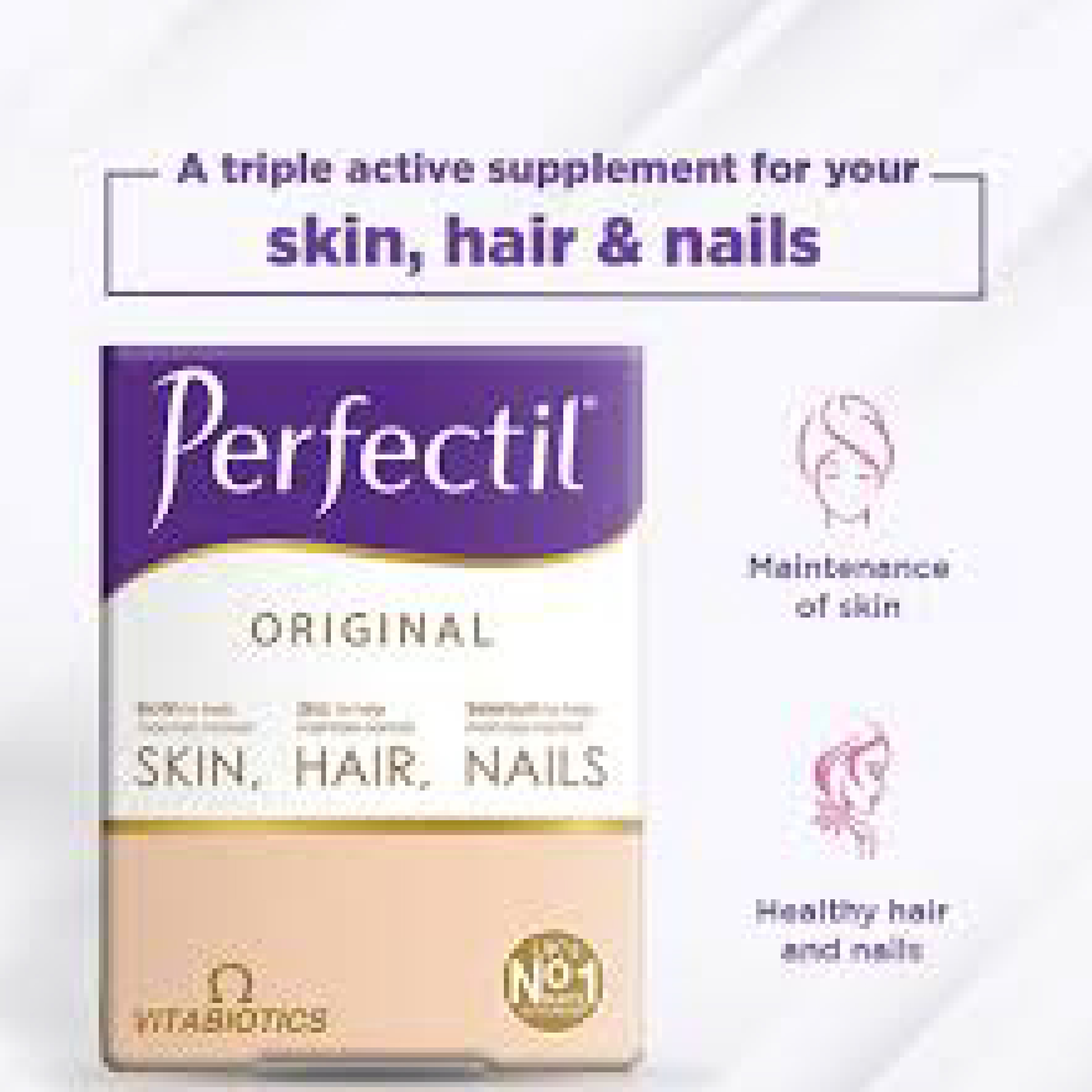 Vitabiotics, Perfectil Hair Skin Nails Capsules, Nutritional supplement for hair, skin, and nails, 30 capsules