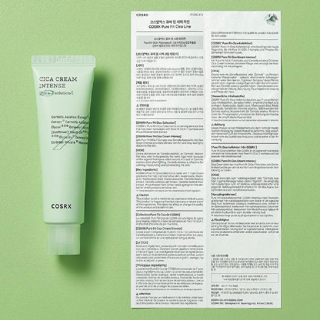 Cosrx, Pure Fit Cica Cream Intense, Soothing cream for sensitive and irritated skin, 50 ml