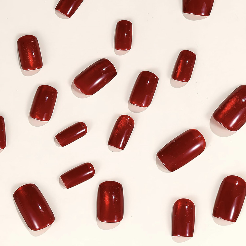 Glitz Press On Nails Square Red #1