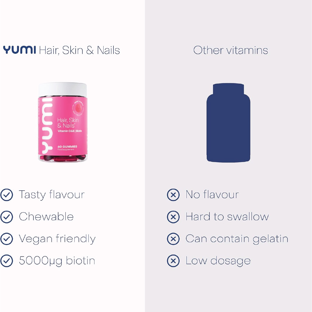 Yumi Nutrition, Hair Skin & Nails Biotin Gummies, Supports healthy hair skin and nails, 60 gummies
