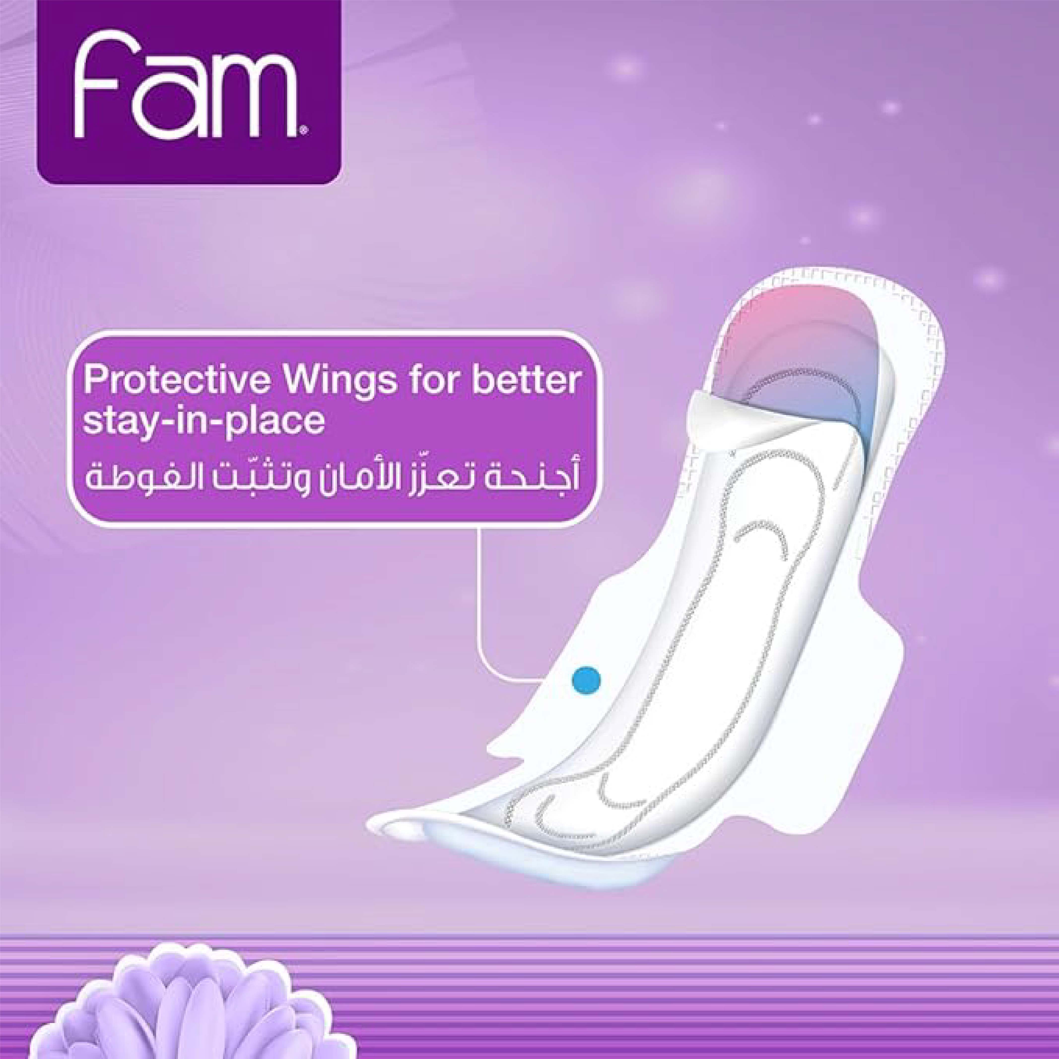 Fam, Trifold Normal Sanitary Pads, Regular absorbency sanitary pads for daily use
