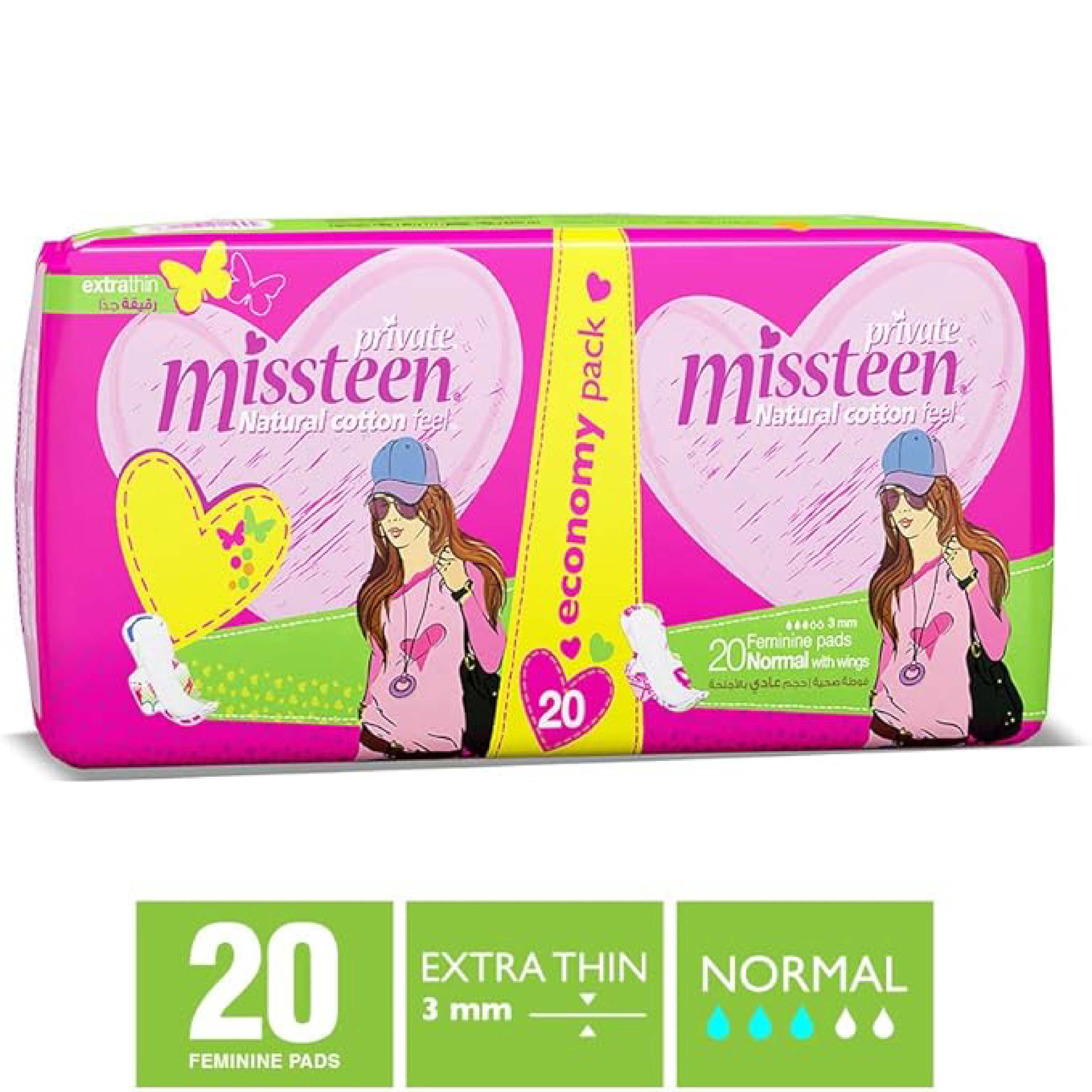 Private, Miss Teen Normal, Comfortable normal absorbency sanitary pads, 20 pcs