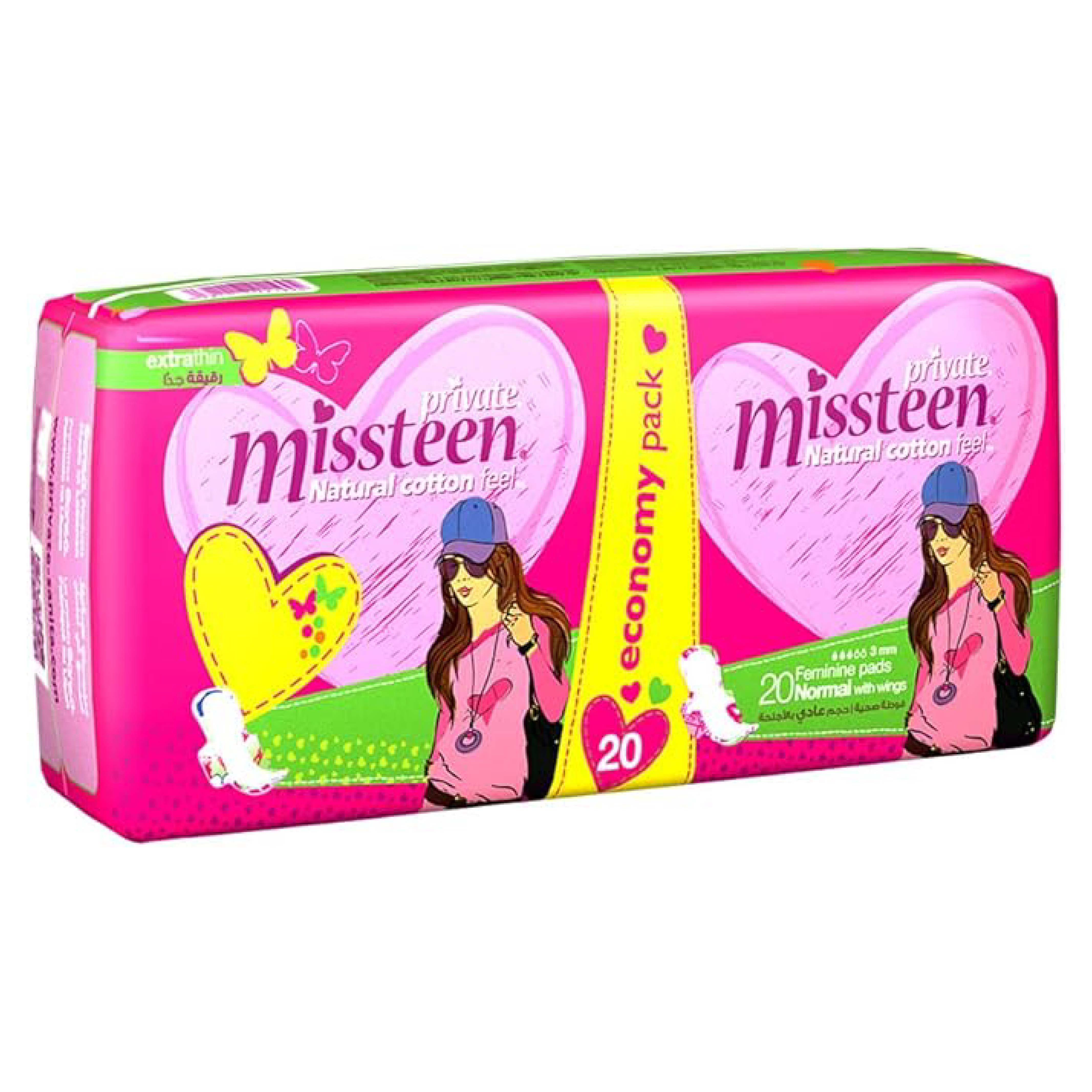 Private, Miss Teen Normal, Comfortable normal absorbency sanitary pads, 20 pcs