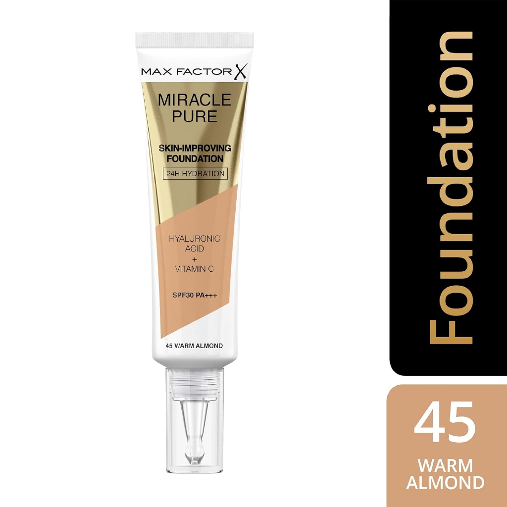Max Factor, Miracle Pure Foundation Warm Almond 45, Lightweight foundation with natural finish