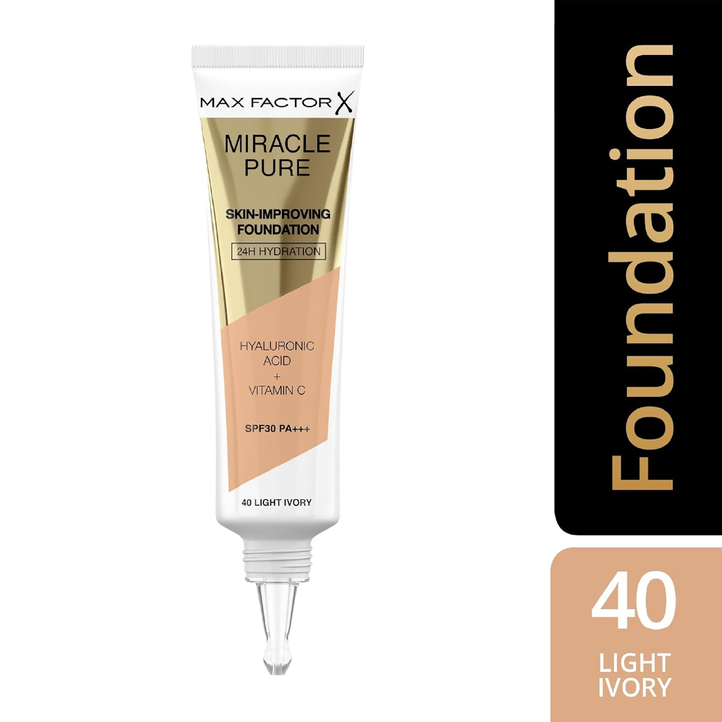 Max Factor, Miracle Pure Foundation Light Ivory 40, Lightweight foundation with natural finish, 30 ml