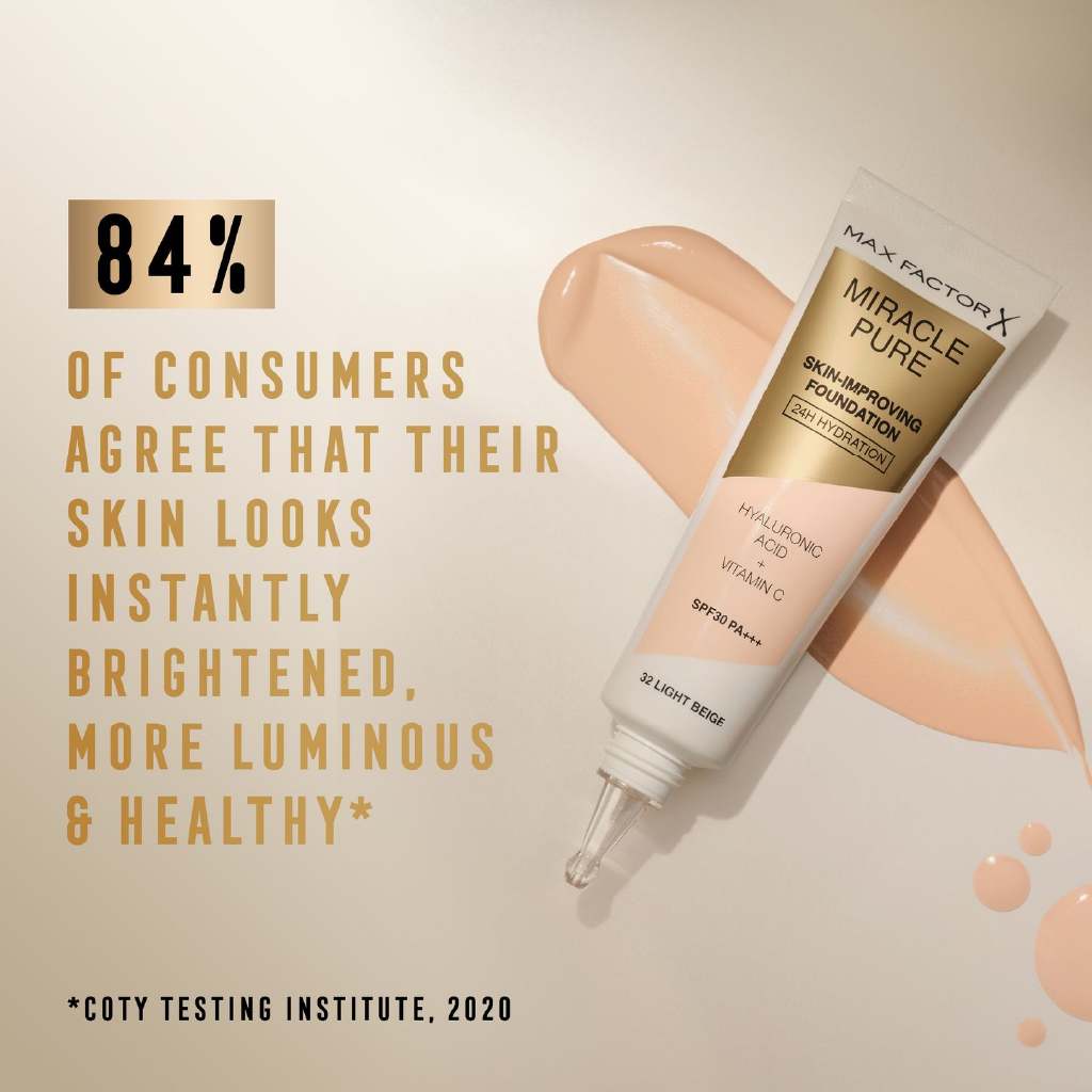 Max Factor, Miracle Pure Foundation Light Ivory 40, Lightweight foundation with natural finish, 30 ml