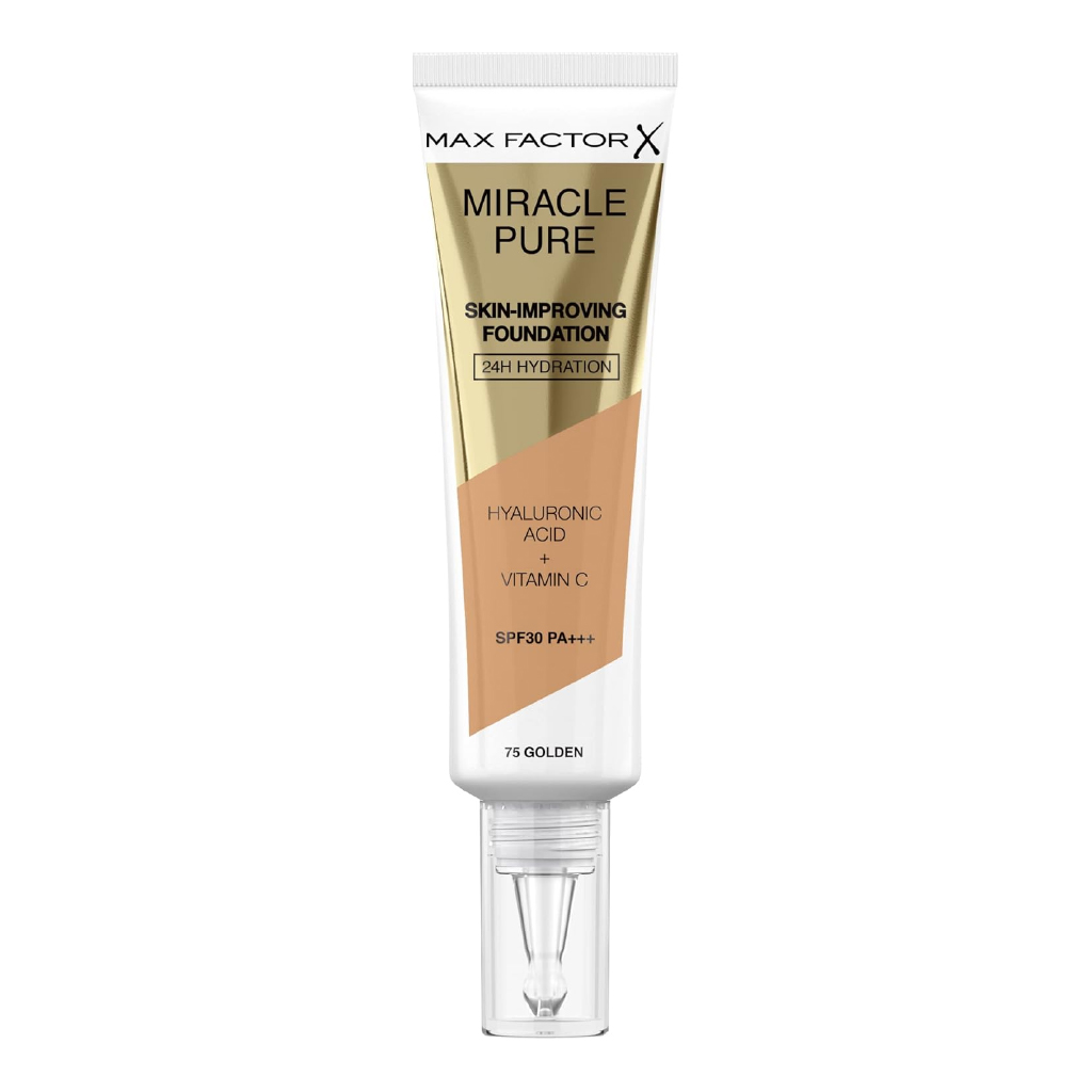 Max Factor, Miracle Pure Foundation 75 Golden, Hydrating foundation with golden undertone, 30 ml