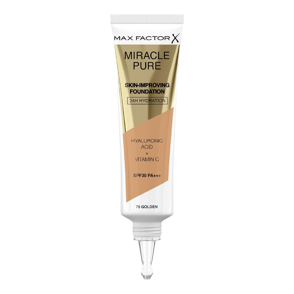 Max Factor, Miracle Pure Foundation 75 Golden, Hydrating foundation with golden undertone, 30 ml