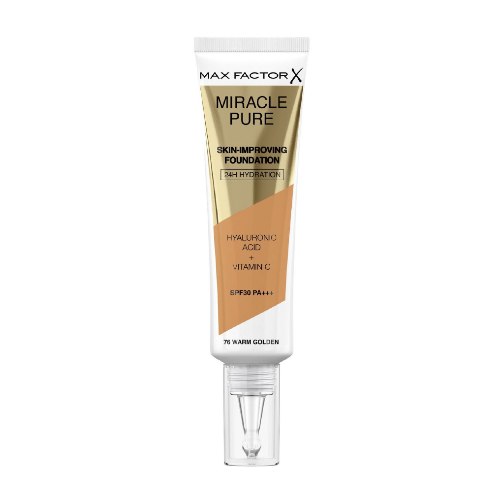 Max Factor, Miracle Pure Foundation 76 Warm Golden, Skin-improving foundation with natural finish, 30 ml