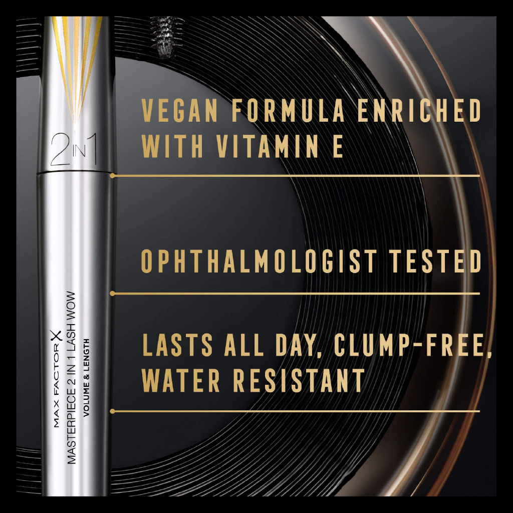 Max Factor, Masterpiece 2-in-1 Lash WOW Mascara, Volume and lift mascara for dramatic lashes, 12 ml — typical mascara size inferred