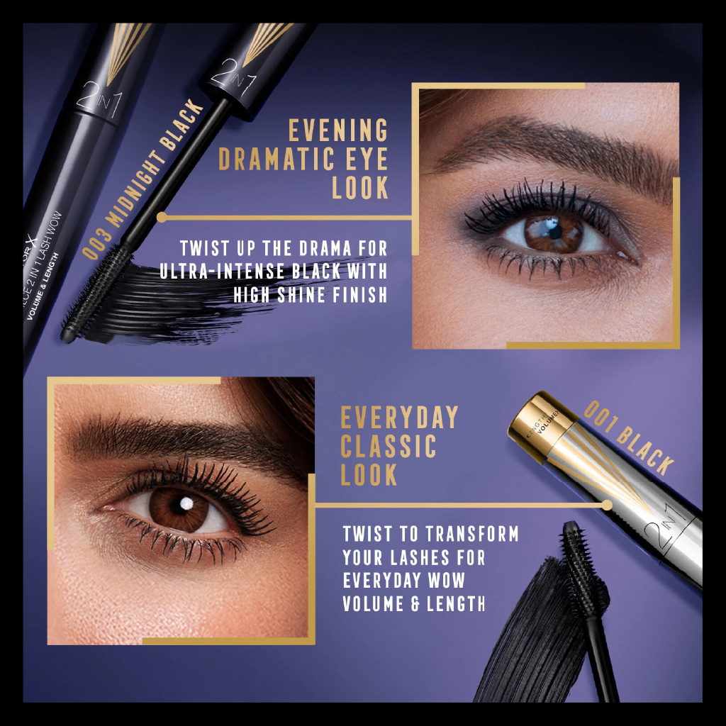 Max Factor, Mascara Lashes 2in1 Shade Extension, Volumizing and lengthening mascara, midnight black