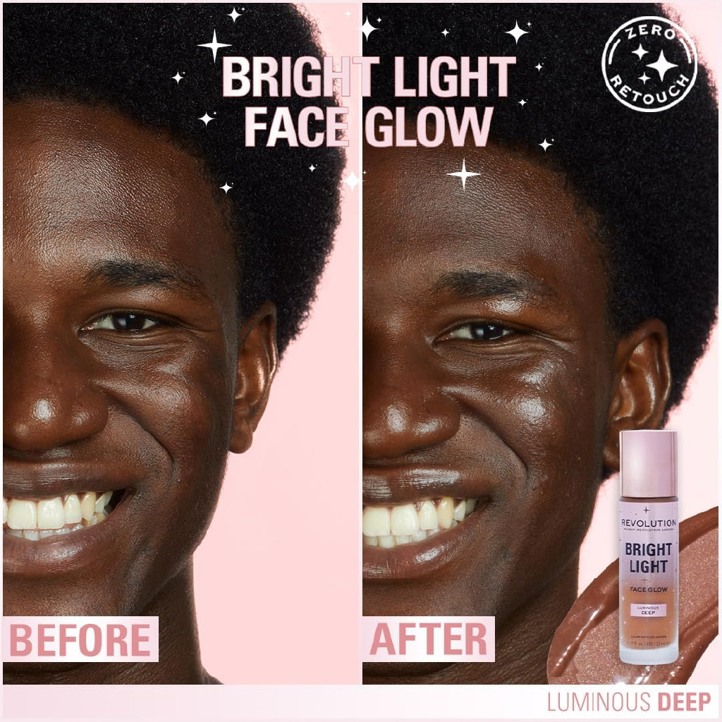 Makeup Revolution, Bright Light Face Glow, Luminous radiant finish for deep skin tones