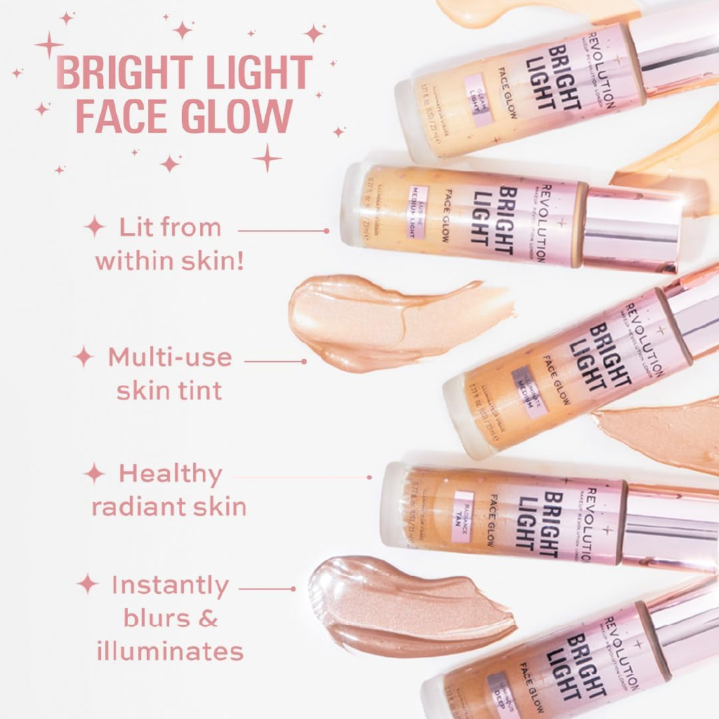 Makeup Revolution, Bright Light Face Glow, Luminous radiant finish for deep skin tones