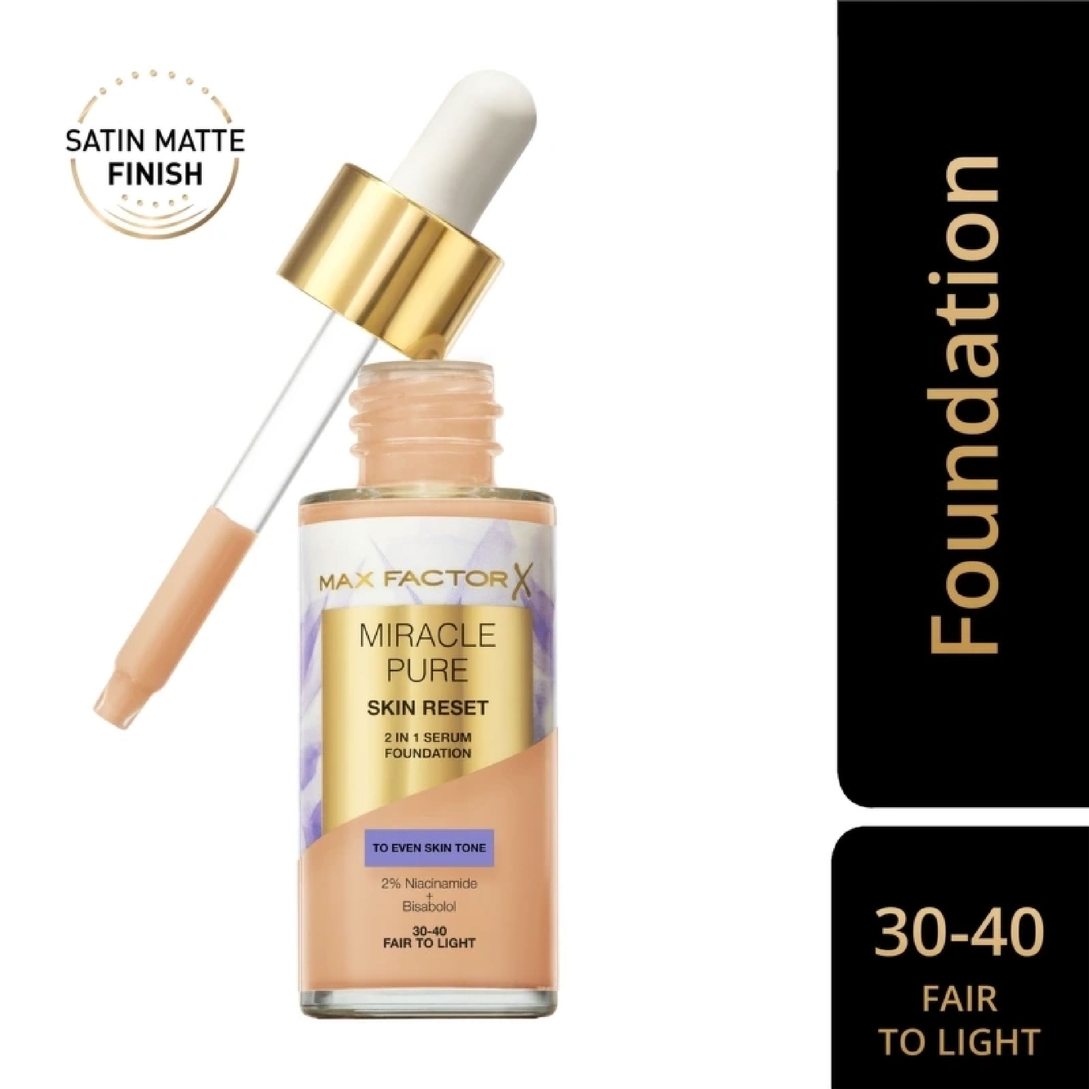 Max Factor, Miracle Pure Serum Foundation 002 Fair to Light, Lightweight serum foundation for natural coverage