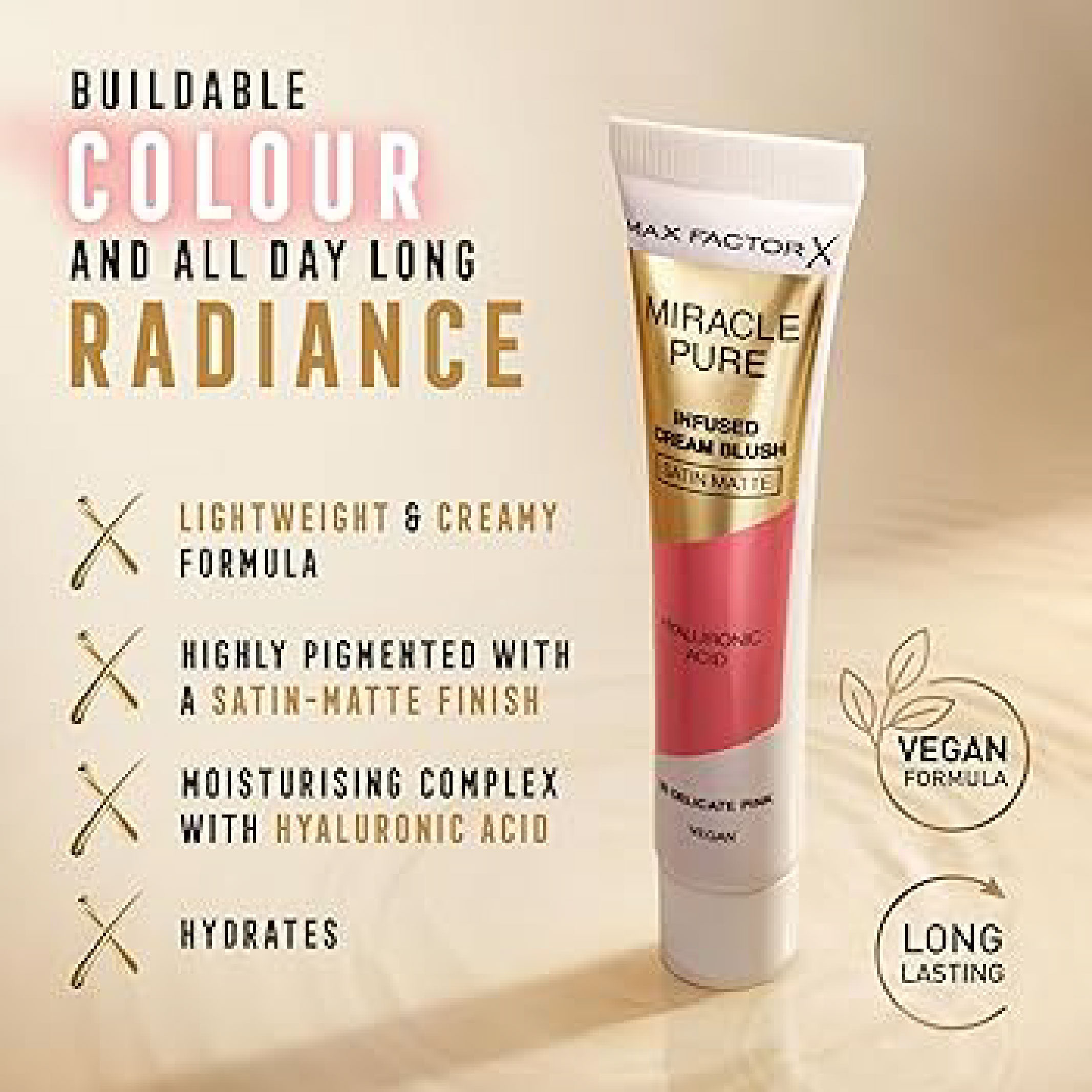 Max Factor, Miracle Pure Cream-Infused Blush 07 Warm Sienna, Hydrating cream blush for natural flush,