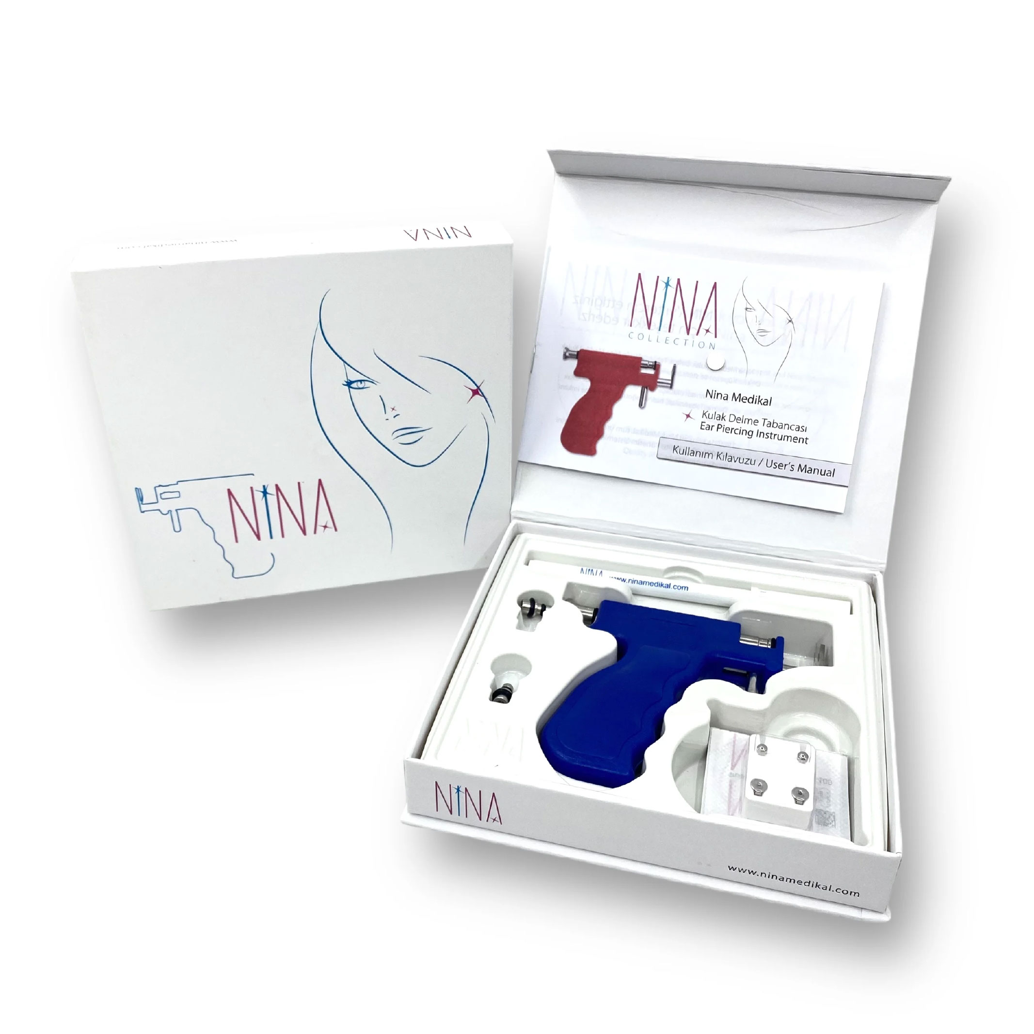 Nina, Ear Piercing Gun, Safe and easy ear piercing device, Blue color