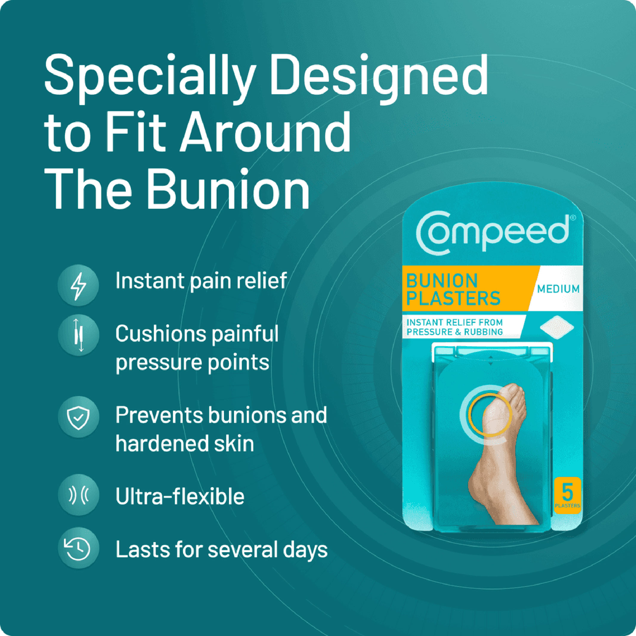 Compeed, Bunions Bunion Protection Plasters, Cushioned plasters to relieve bunion pain, 5 plasters