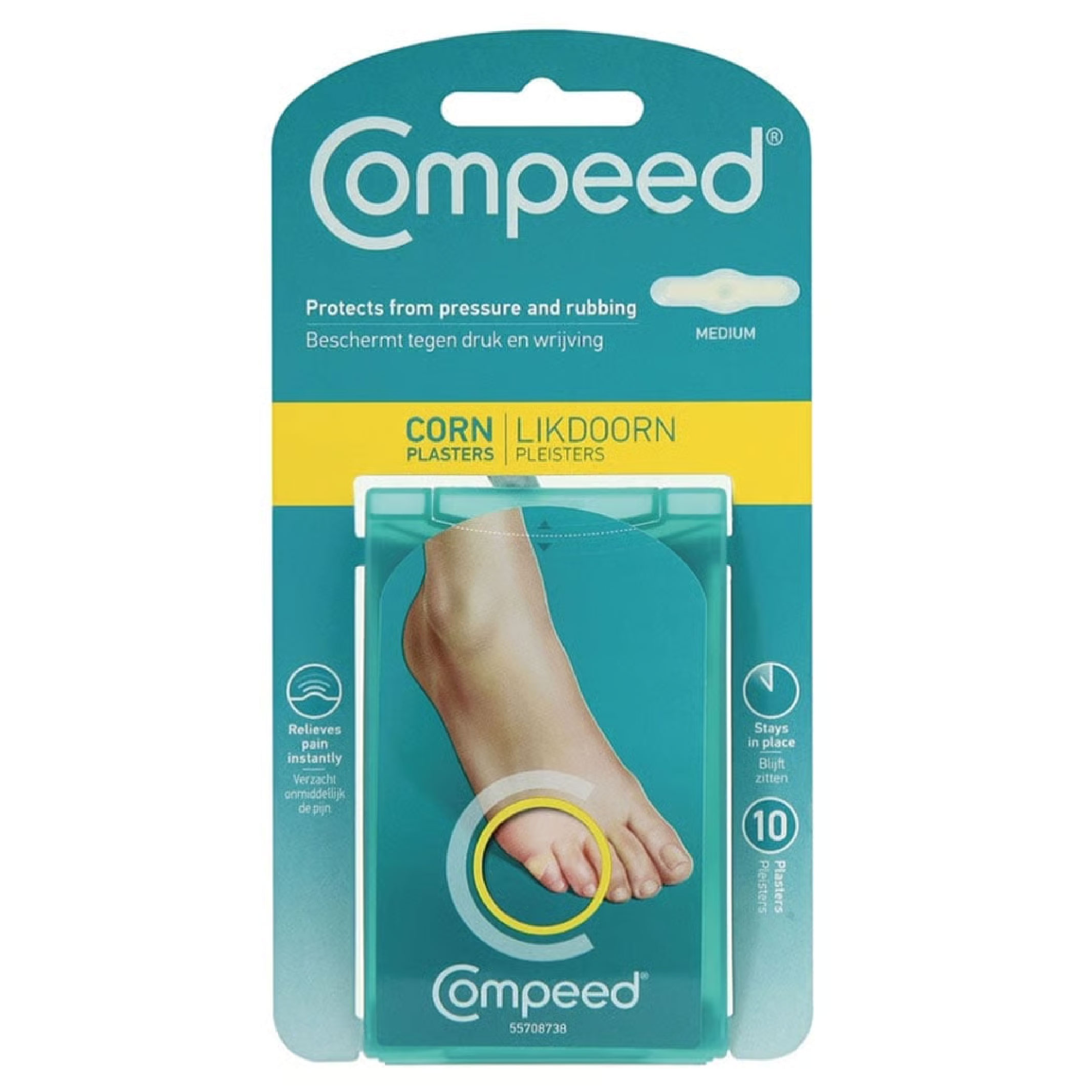 Compeed, Corn Medium Corn Removal Plasters, Medicated plasters for corn treatment, 10 plasters