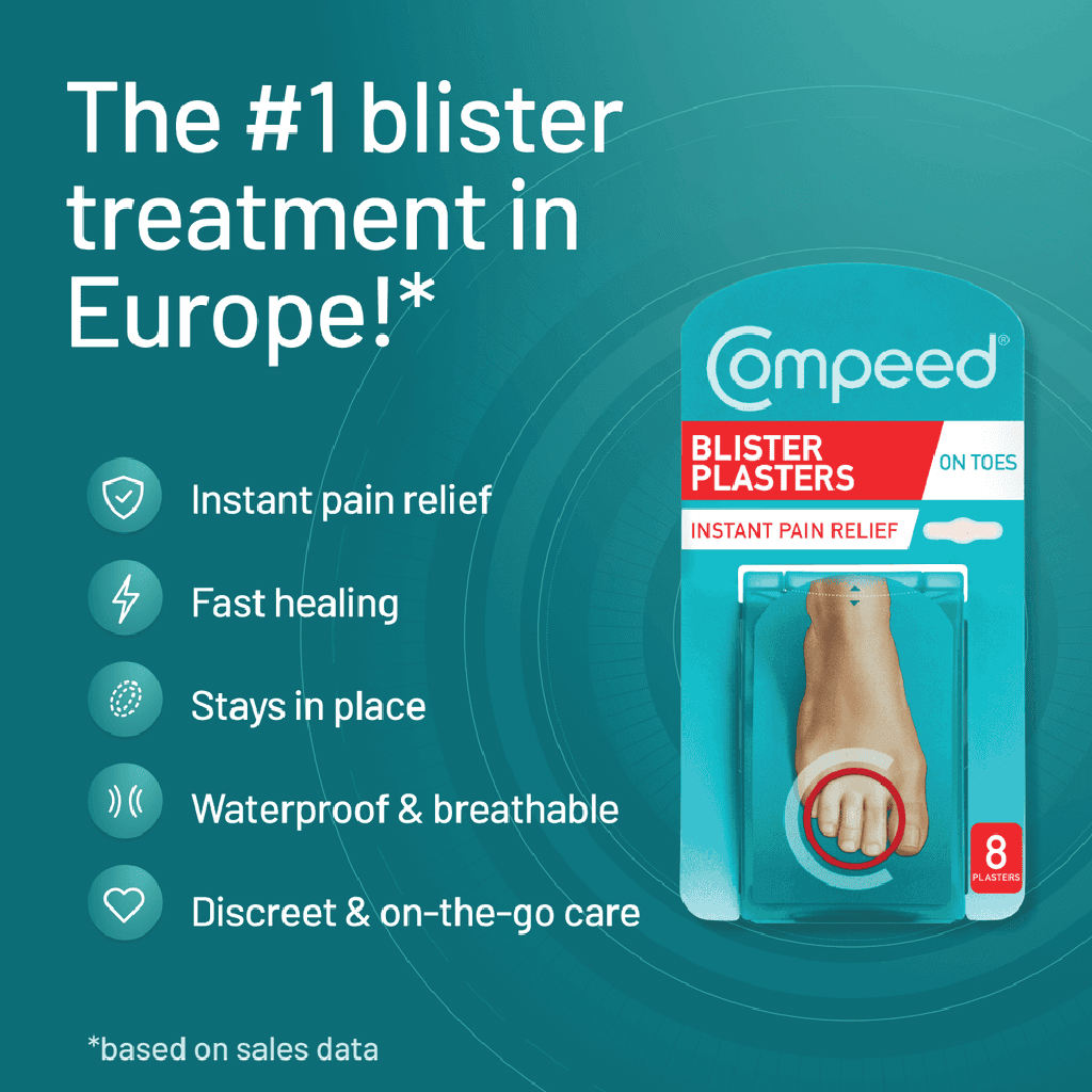 Compeed, Toe Blister Protection Plasters, Protective plasters for toe blisters, 8 plasters