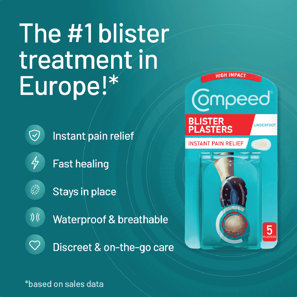 Compeed, Sport Underfoot Blister Plasters, High-impact blister protection for underfoot, 5 plasters