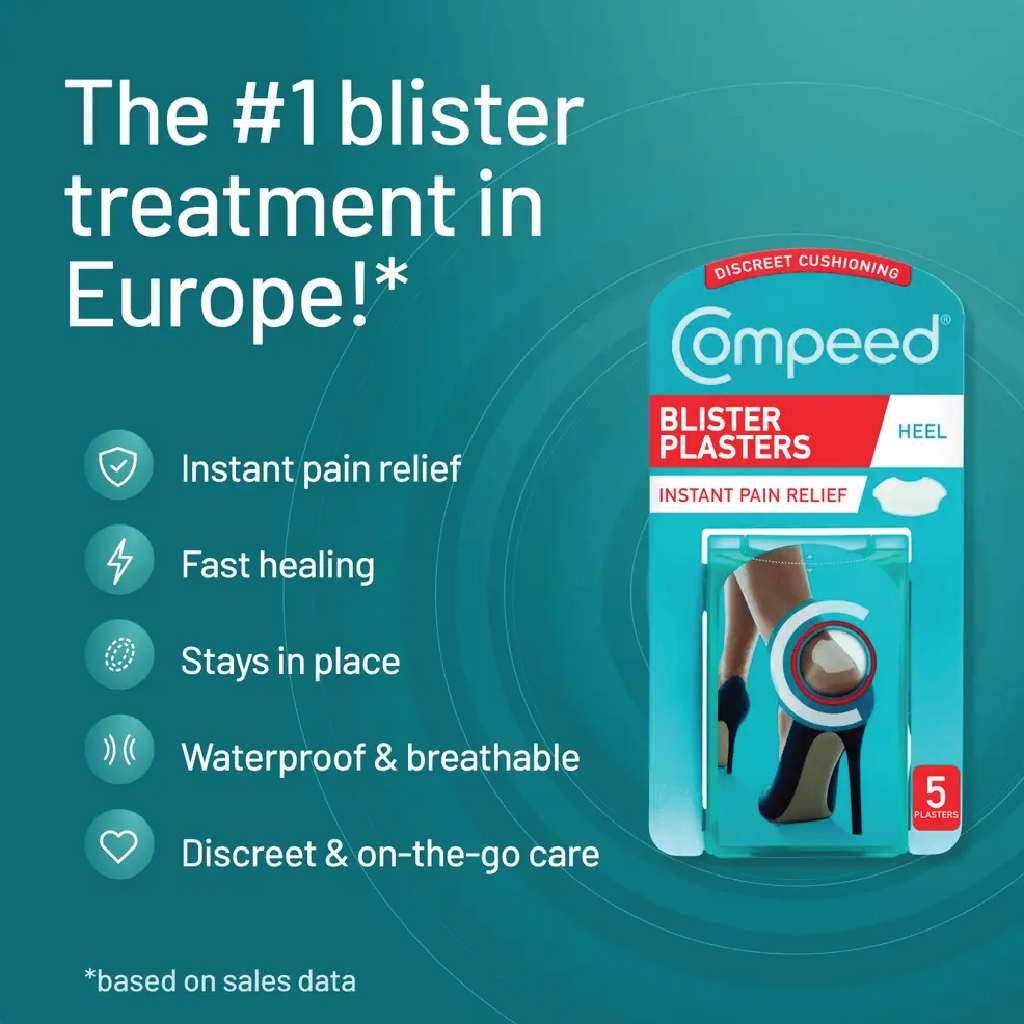 Compeed, High Heel Invisible Blister Plasters, Discreet heel blister protection plasters, 5 plasters