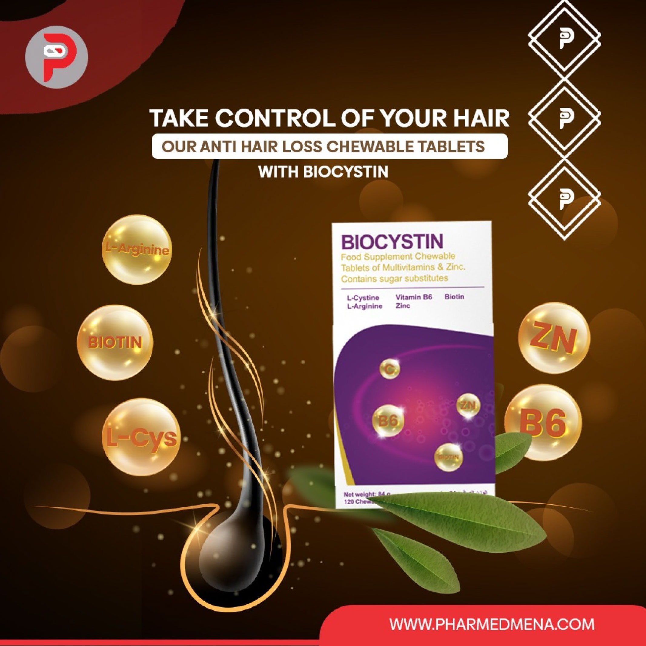 Biocystine, Chewable Amino Acid Supplement Tablets, Nutritional amino acid supplement, 120 tablets